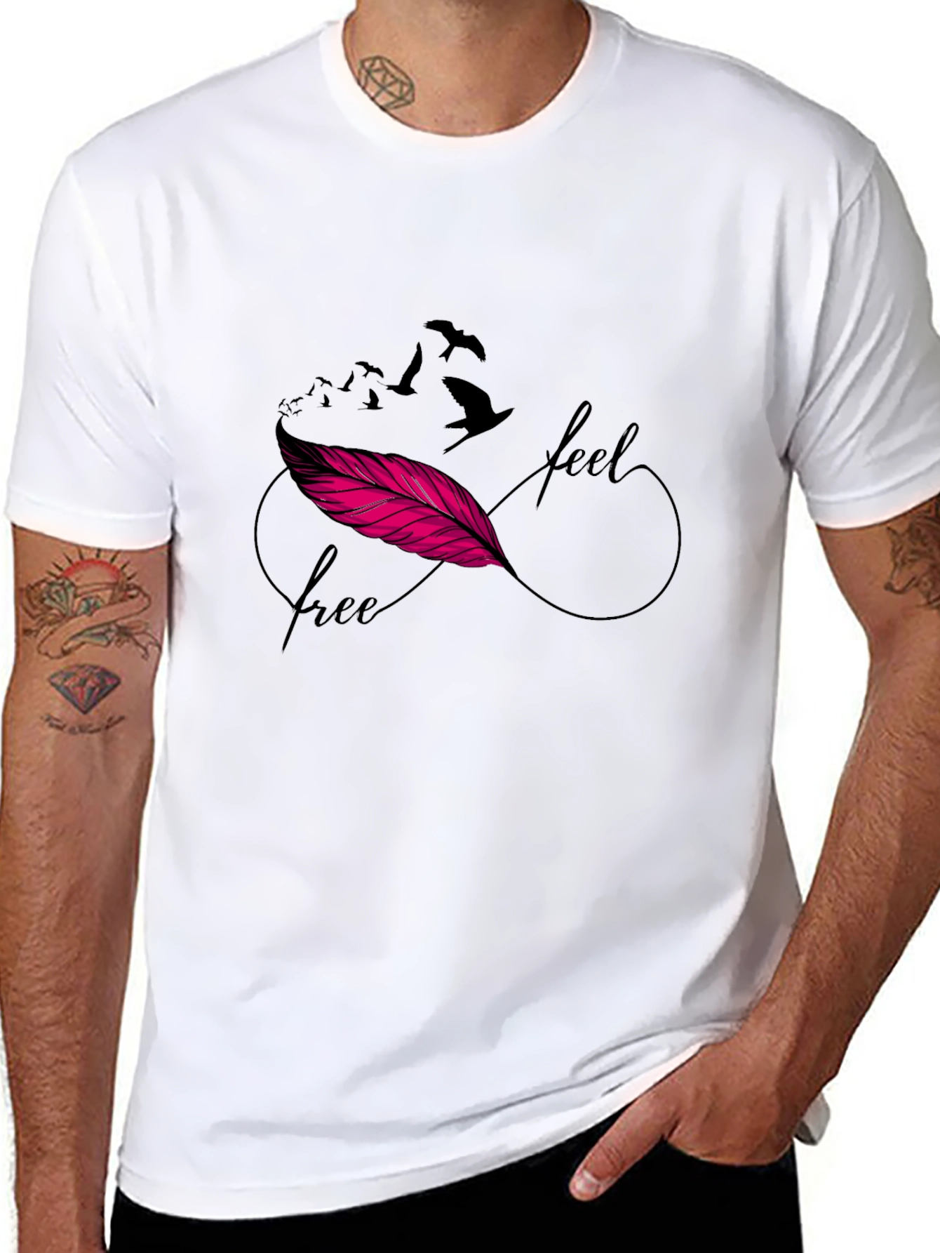 Feel Free Feather Infinity Symbol Black T-Shirt