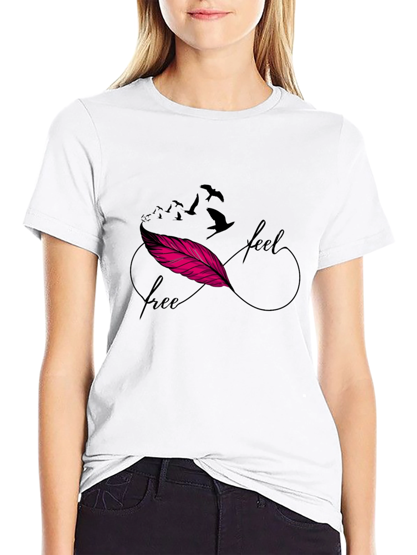 Feel Free Feather Infinity Symbol Black T-Shirt