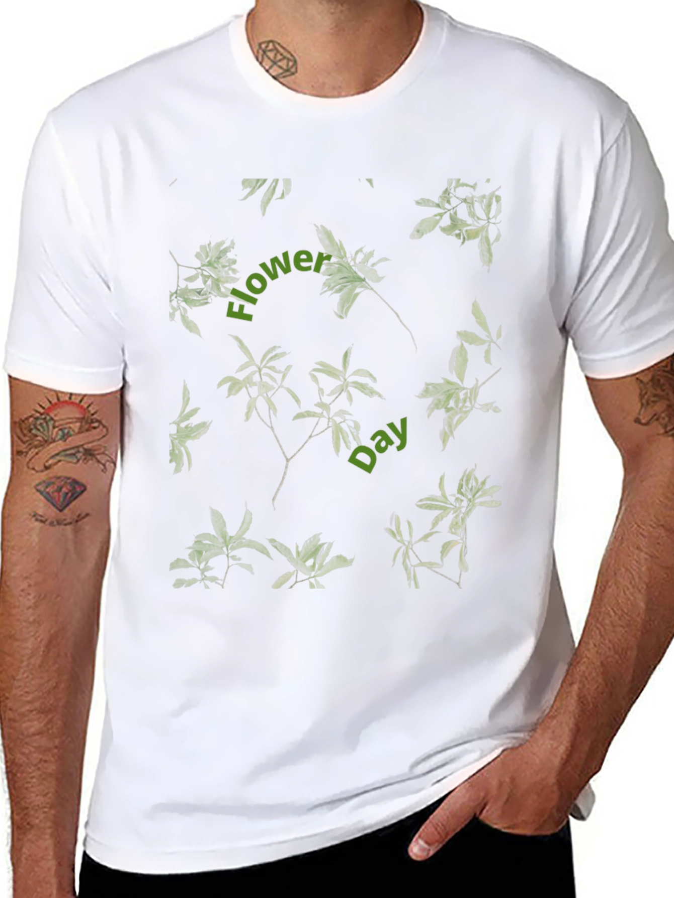 Floral Print Black Tee - Flower Day Design