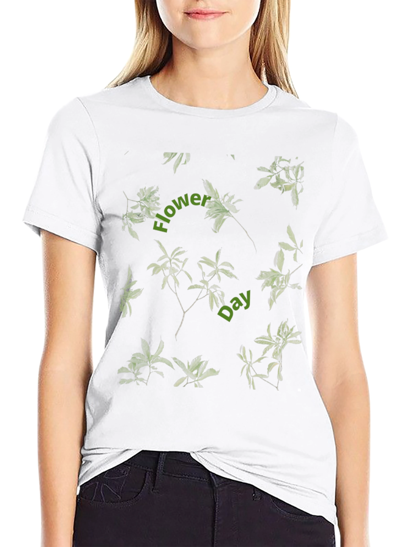 Floral Print Black Tee - Flower Day Design