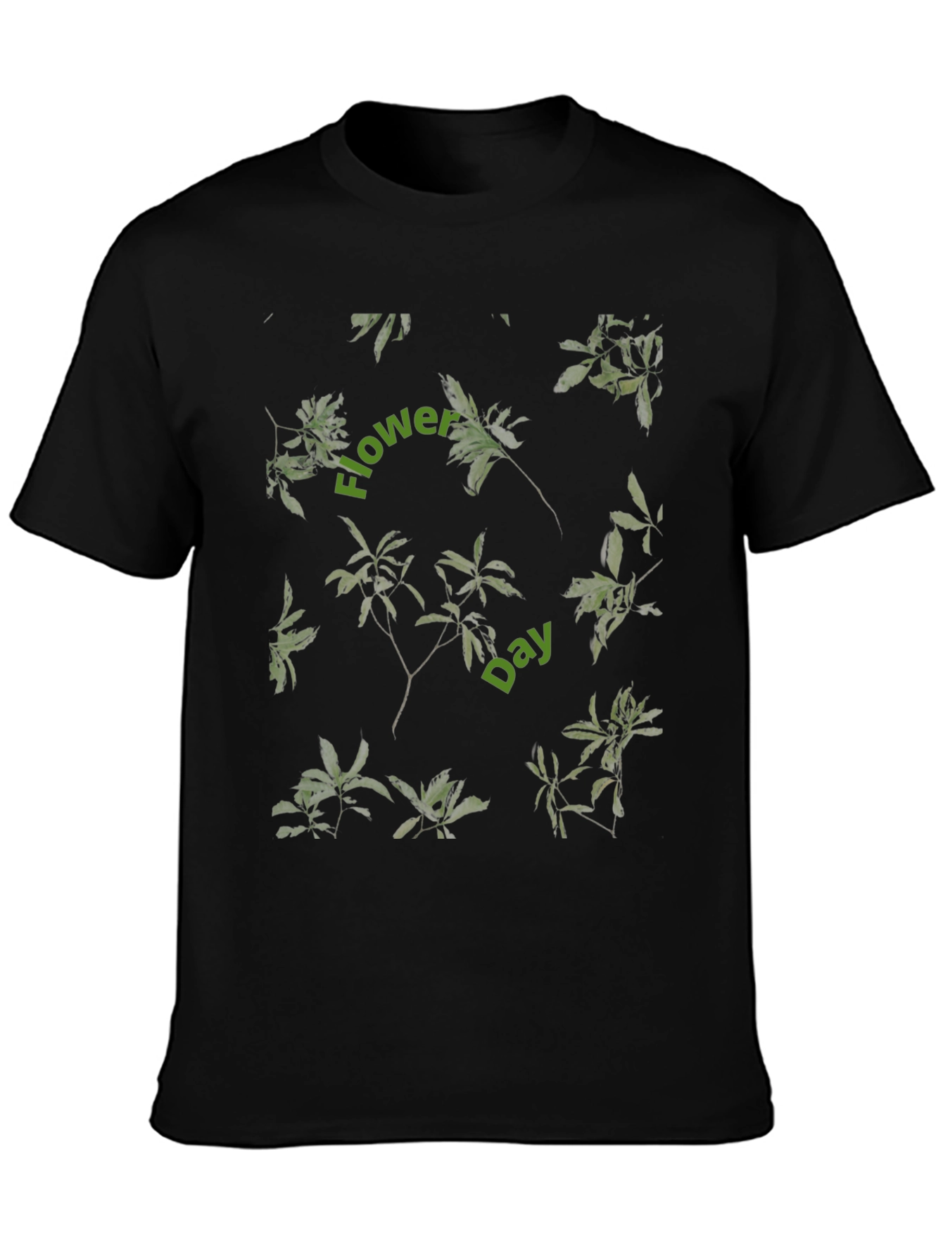Floral Print Black Tee - Flower Day Design
