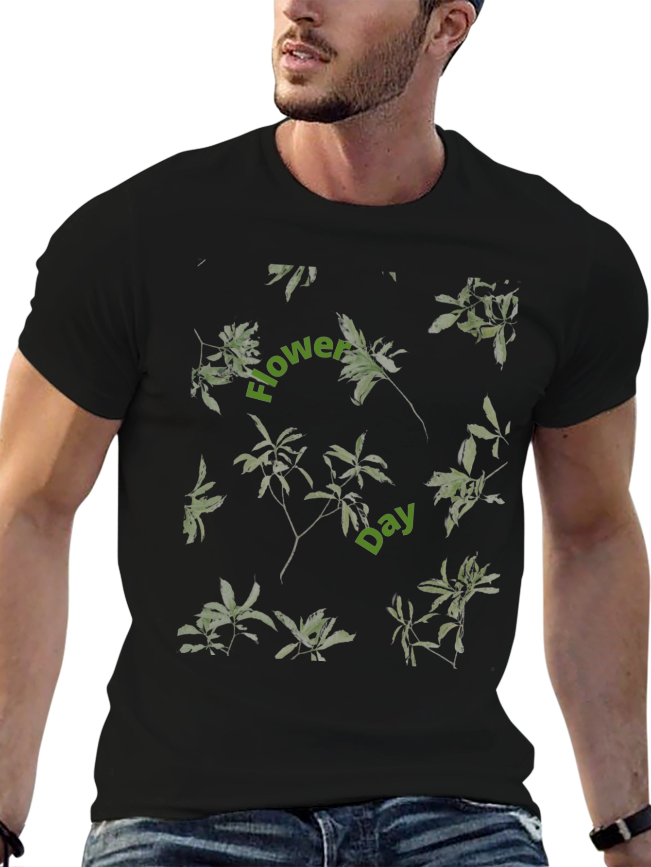 Floral Print Black Tee - Flower Day Design