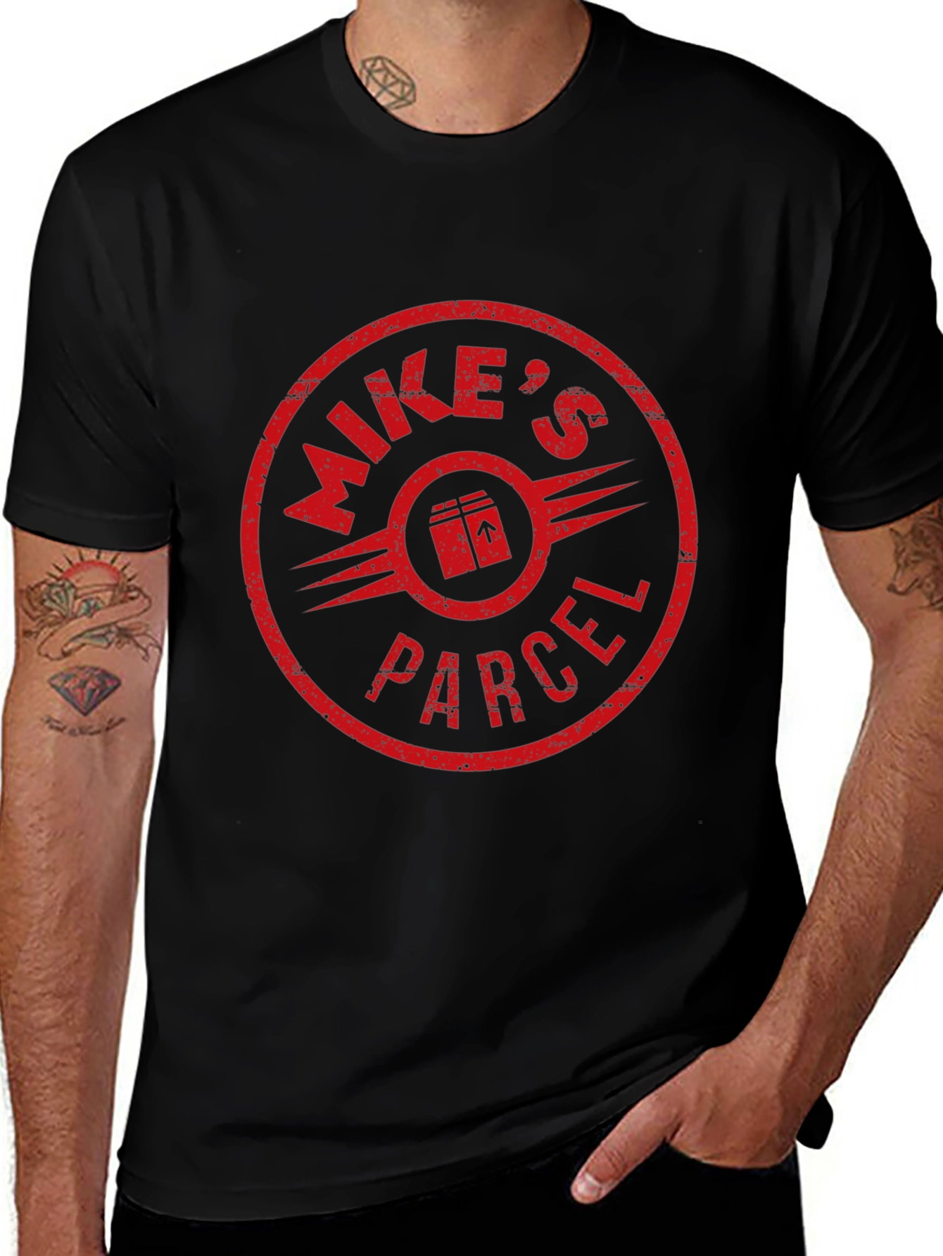 Mikes Parcel Black Graphic Tee