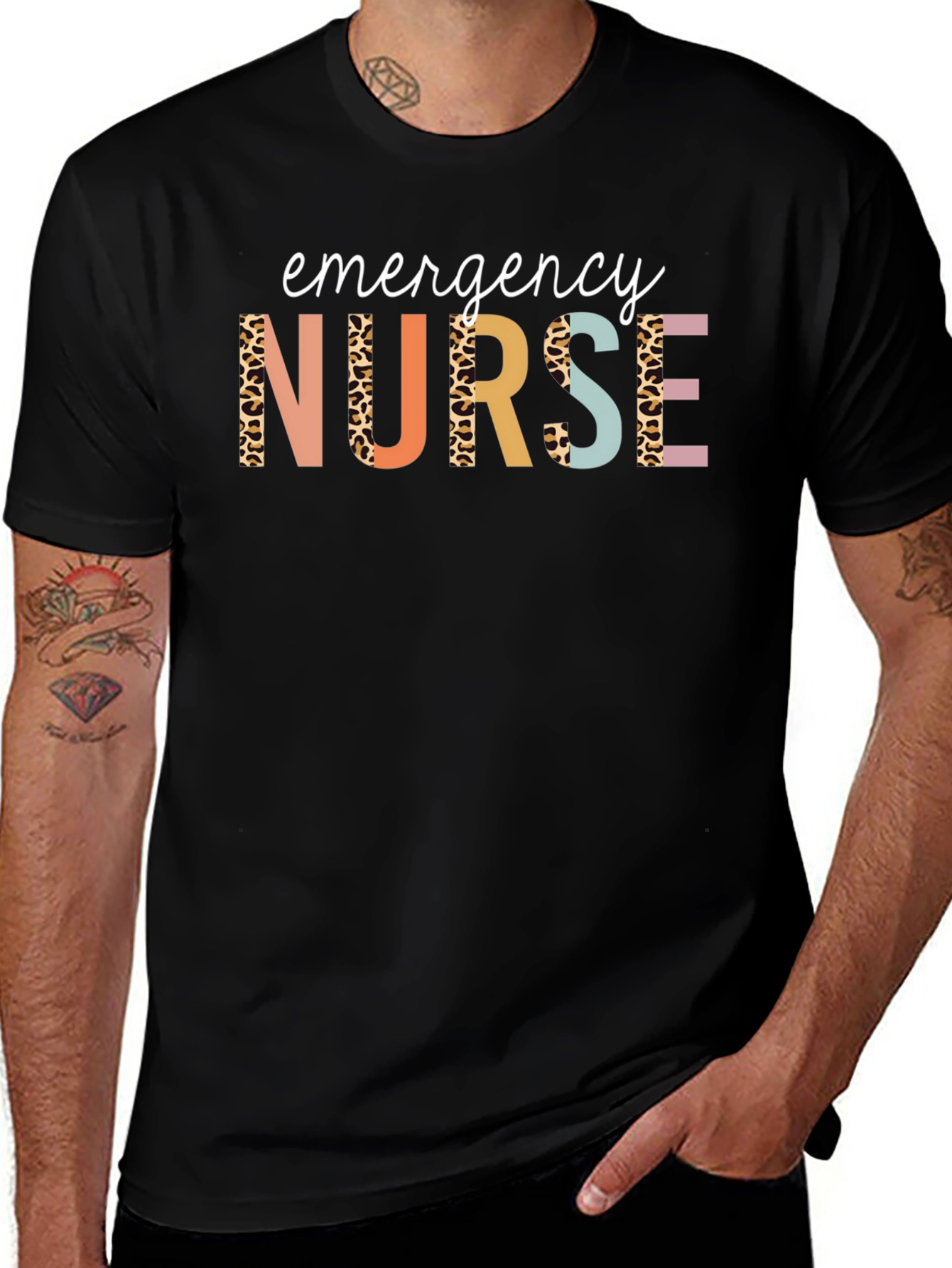 Emergency Nurse T-Shirt Leopard Print Graphic Tee
