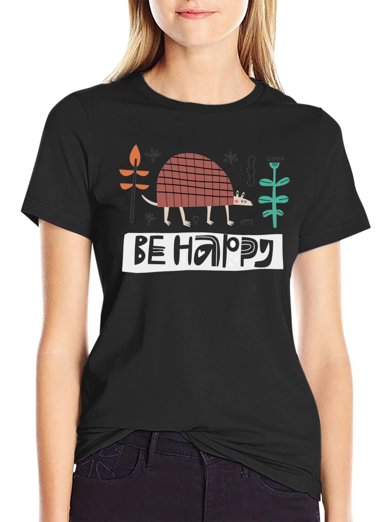 Be Happy Armadillo Graphic Tee - Black