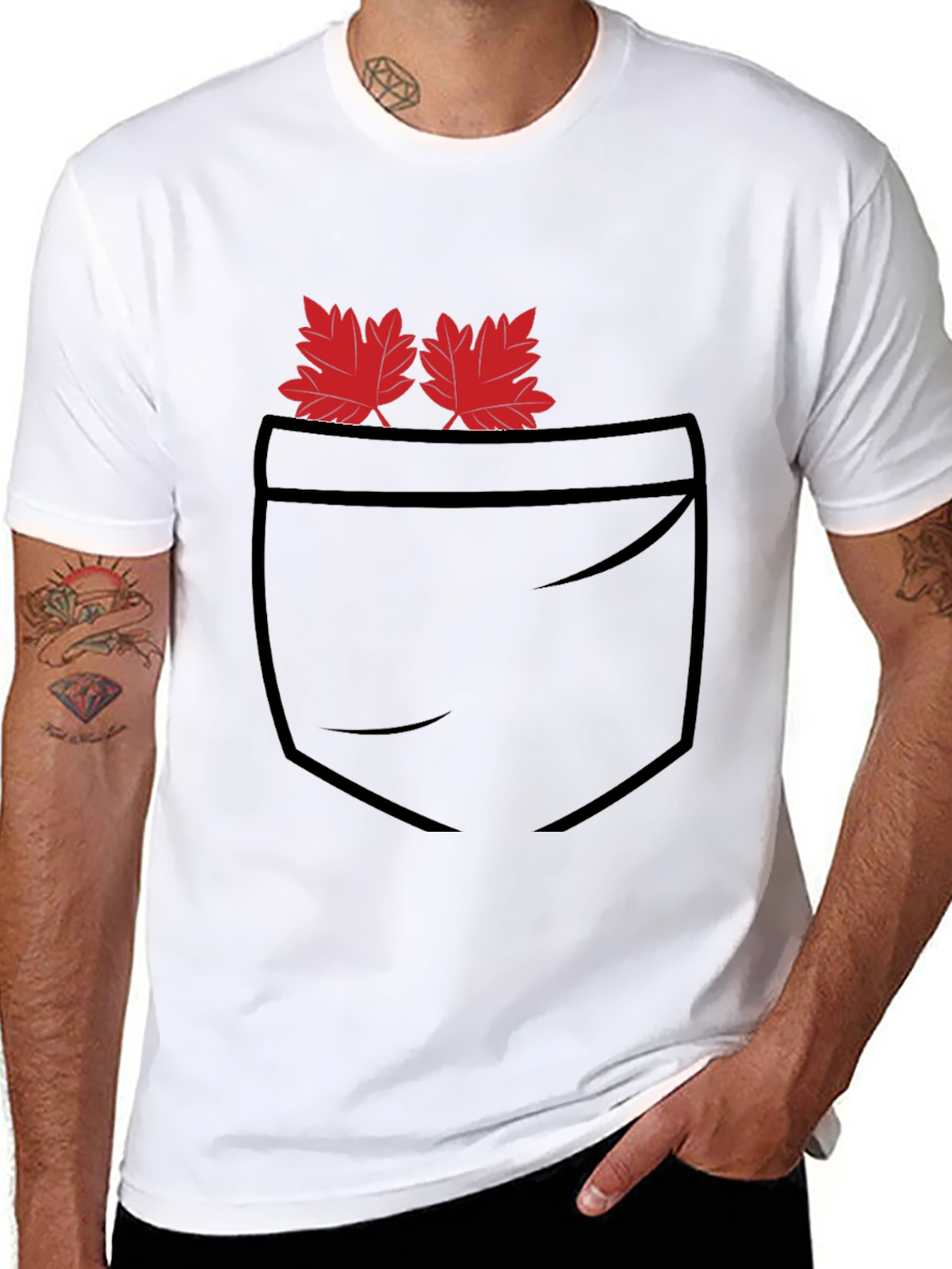 Maple Leaf Pocket Print Black T-Shirt