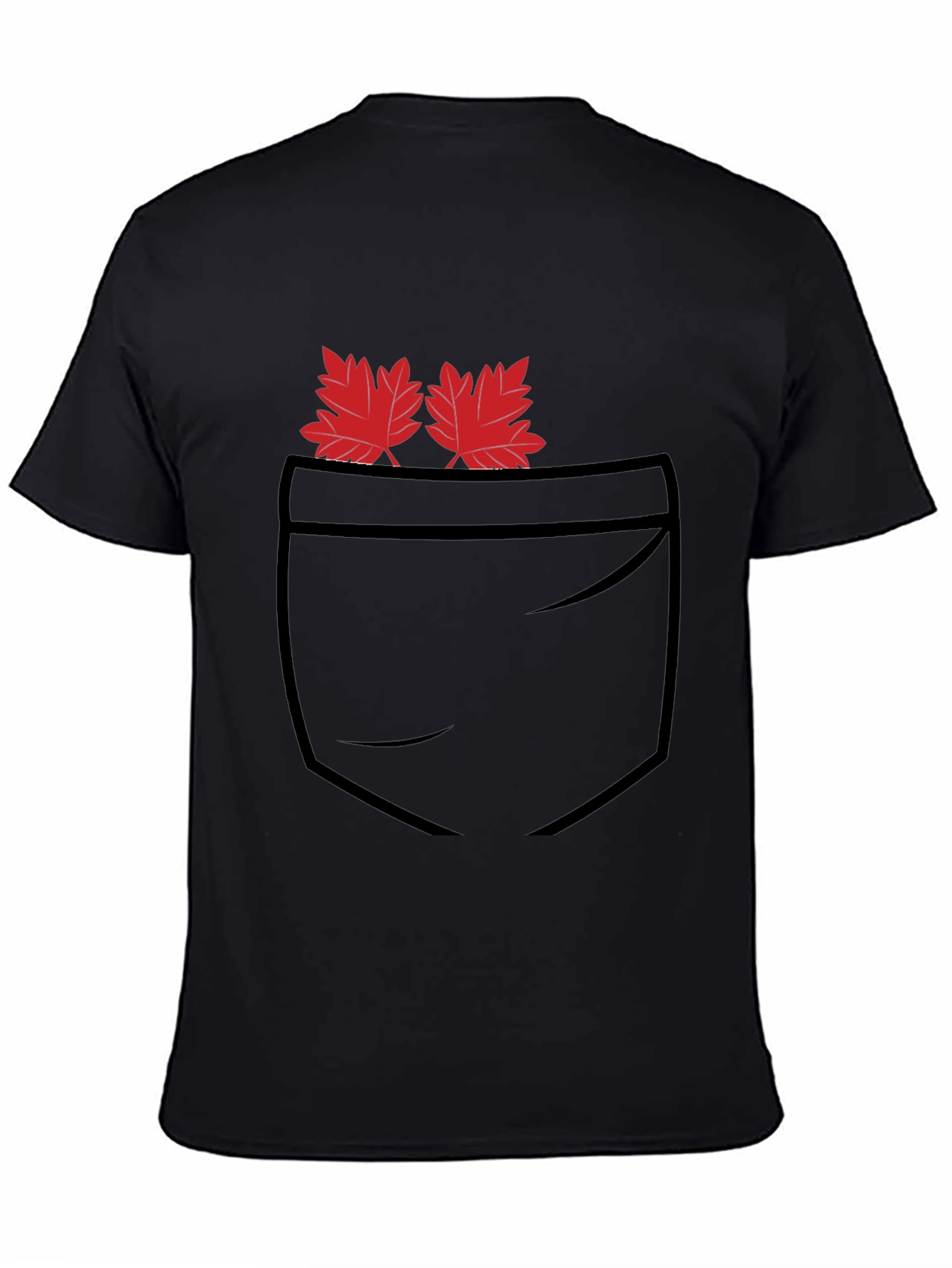 Maple Leaf Pocket Print Black T-Shirt