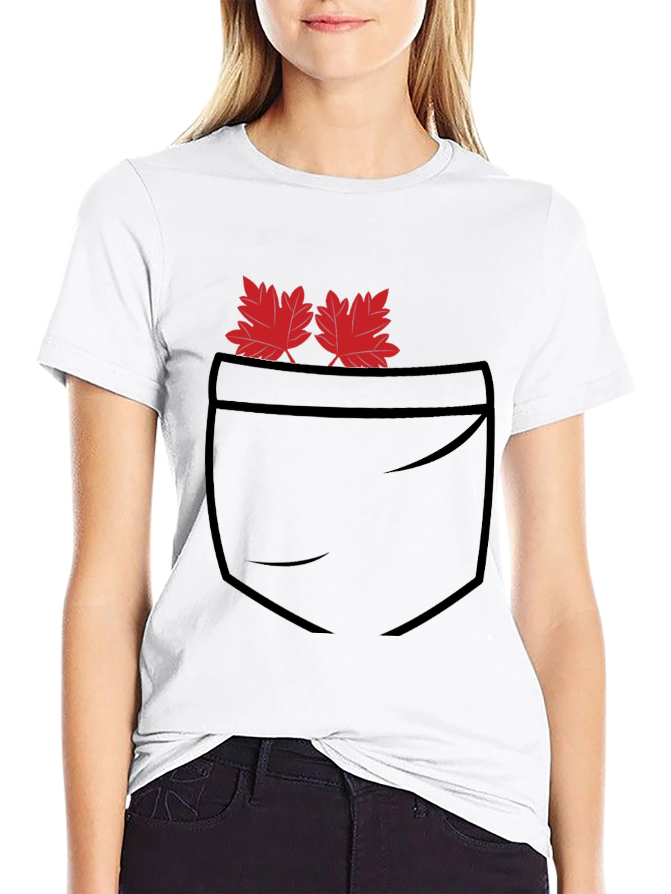 Maple Leaf Pocket Print Black T-Shirt