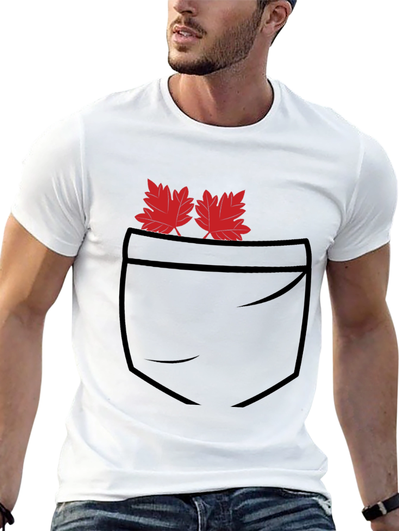 Maple Leaf Pocket Print Black T-Shirt
