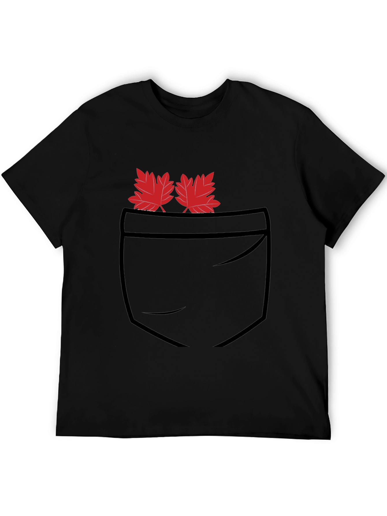 Maple Leaf Pocket Print Black T-Shirt