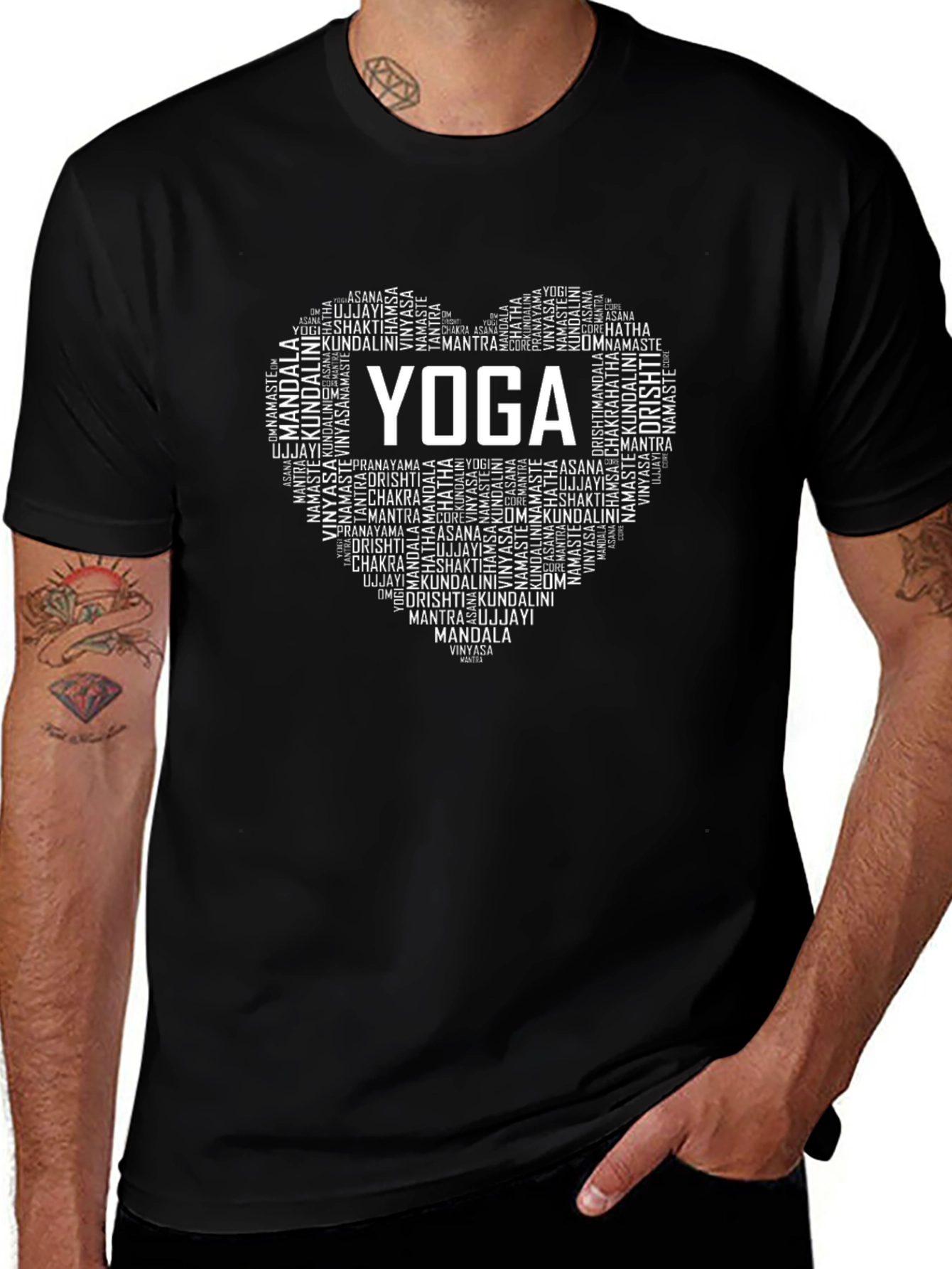 Yoga Heart Word Art T-Shirt - Meditative Design