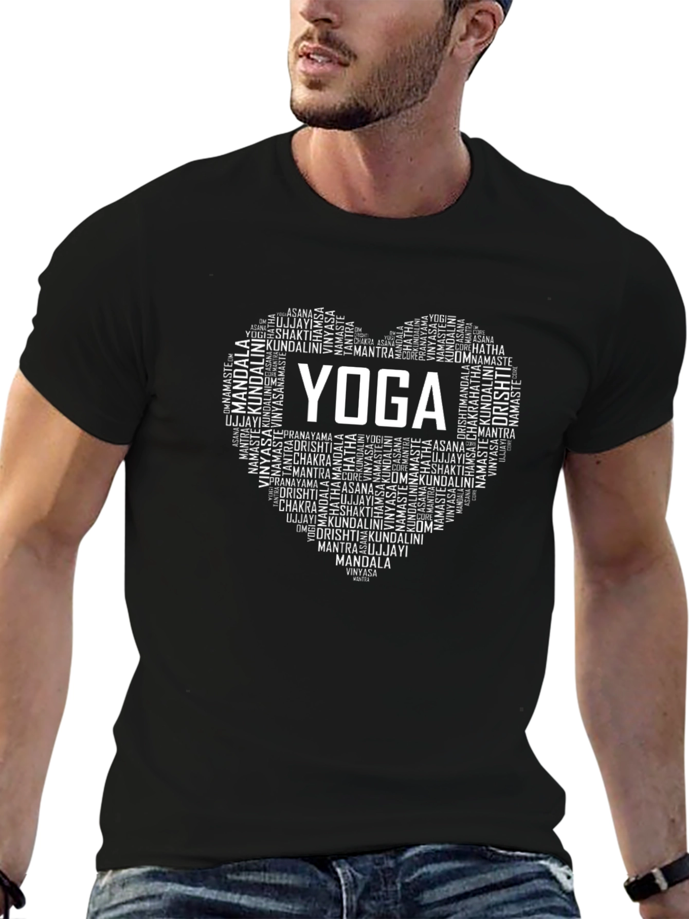 Yoga Heart Word Art T-Shirt - Meditative Design
