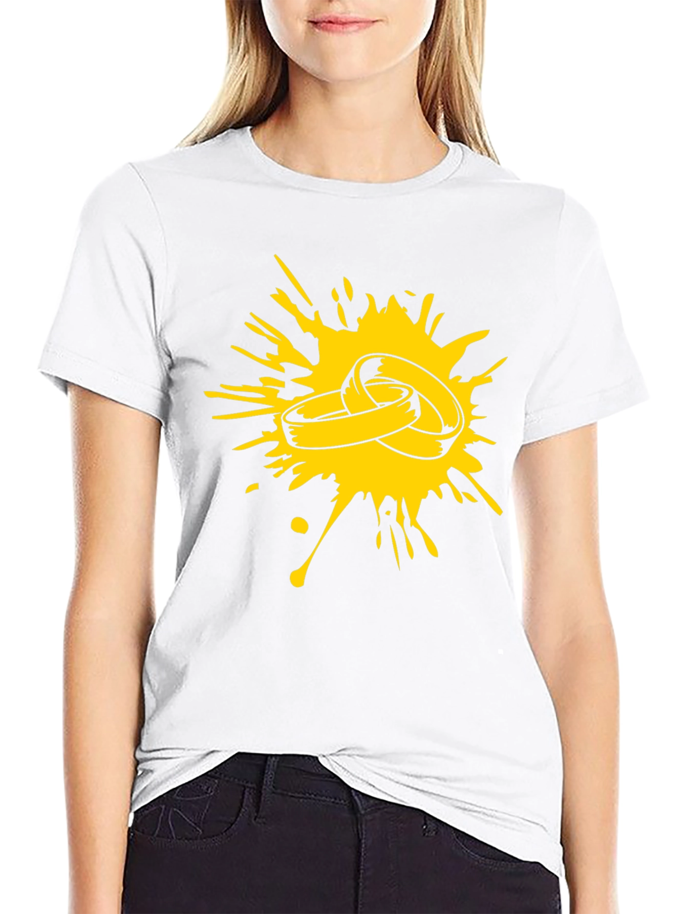 Splash of Love: Black T-Shirt with Ring Graphic