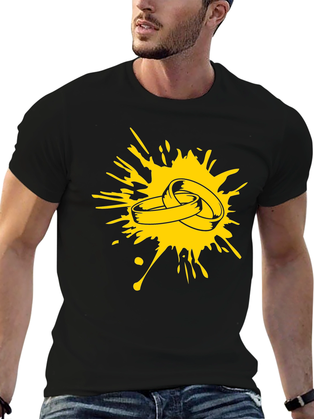 Splash of Love: Black T-Shirt with Ring Graphic