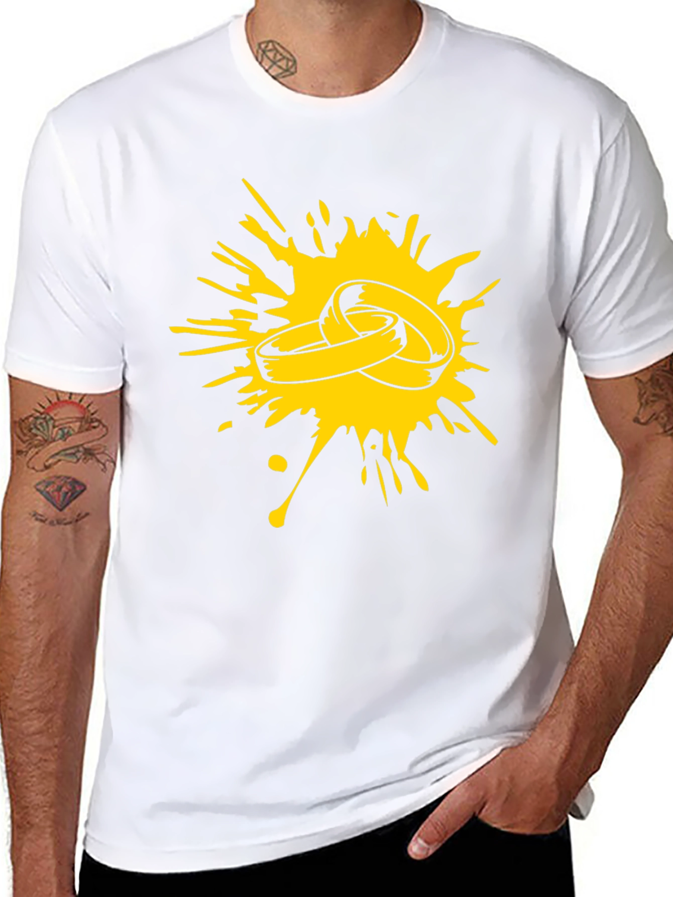 Splash of Love: Black T-Shirt with Ring Graphic