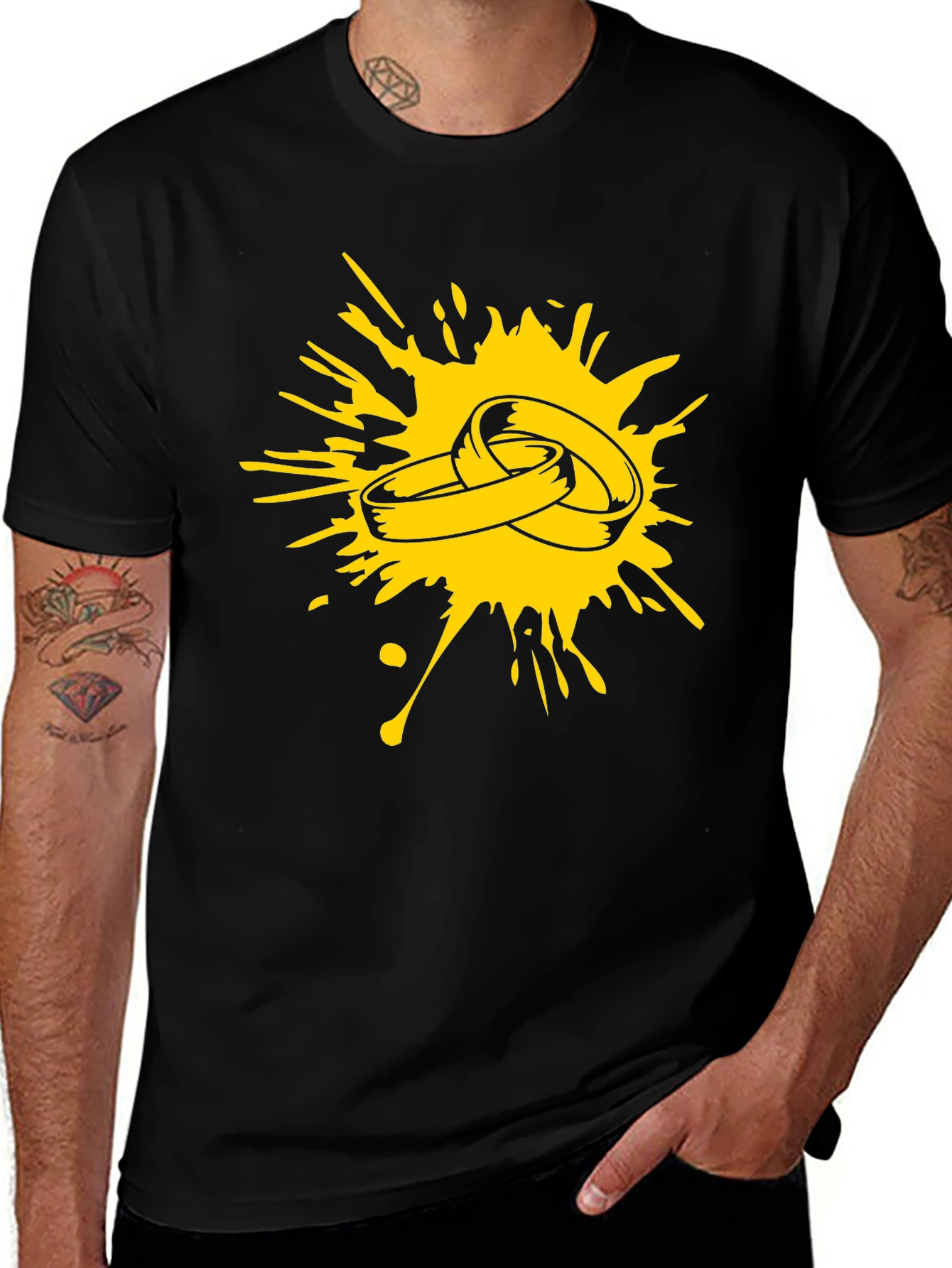 Splash of Love: Black T-Shirt with Ring Graphic