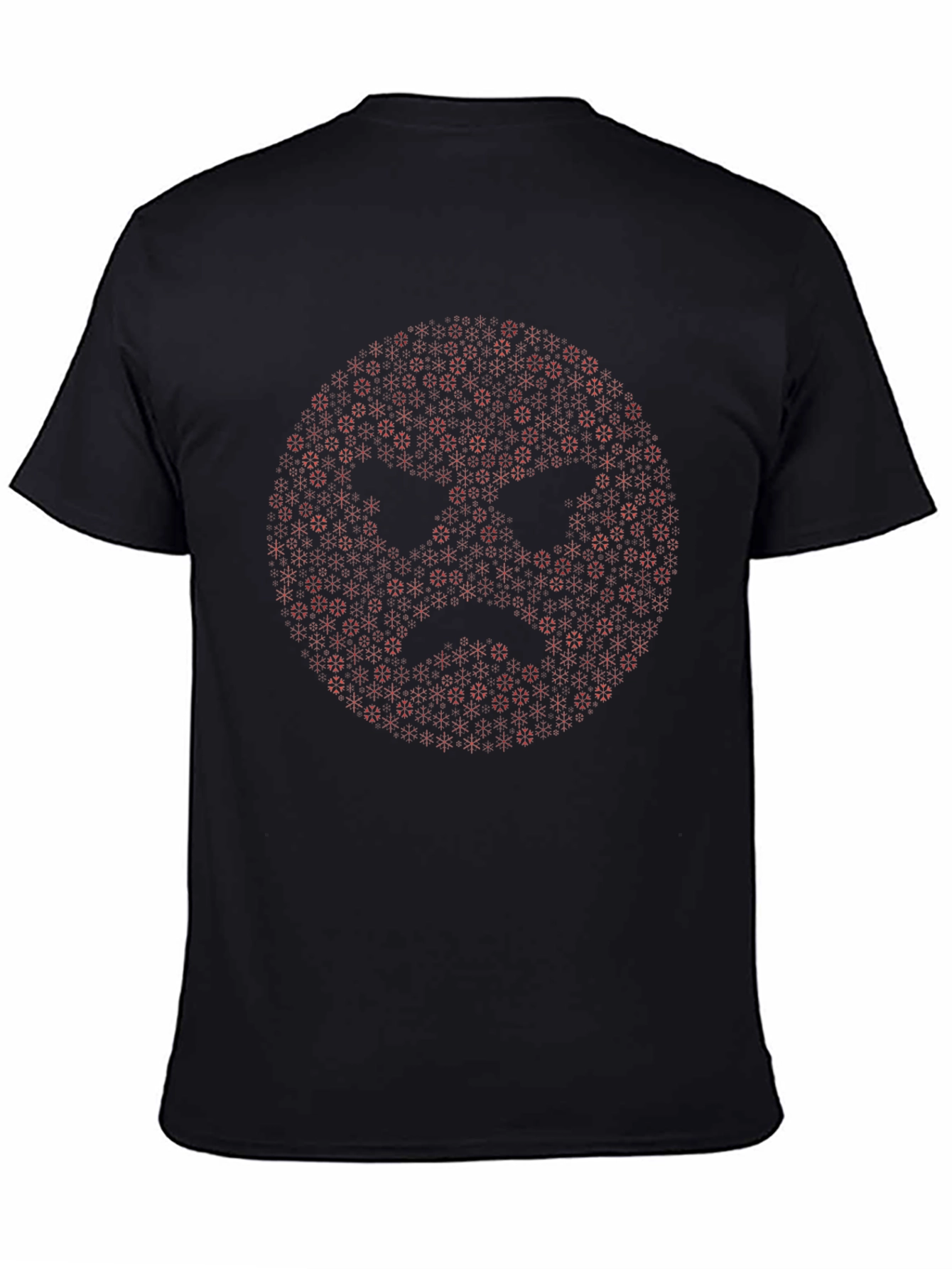 Abstract Red Snowflake Patterned Black T-Shirt