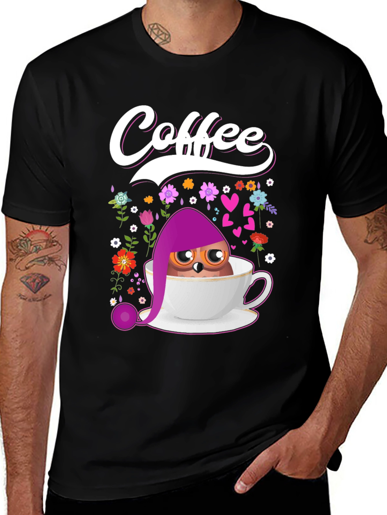 Coffee Owl T-Shirt - Cute Bird Design
