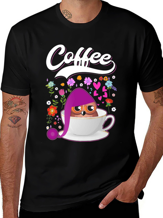 Coffee Owl T-Shirt - Cute Bird Design