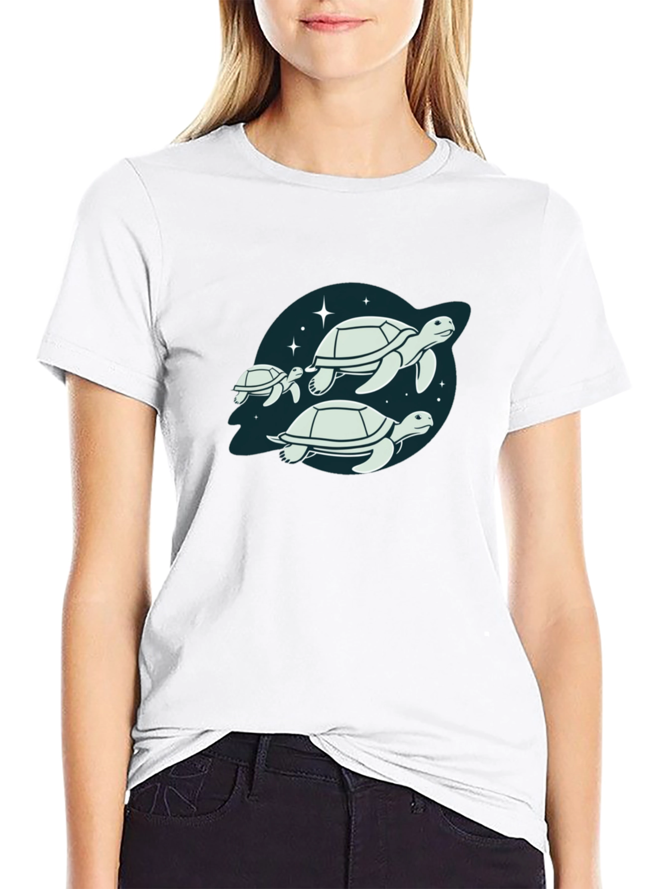 Turtle Family Graphic Tee -  Stylish Black T-Shirt