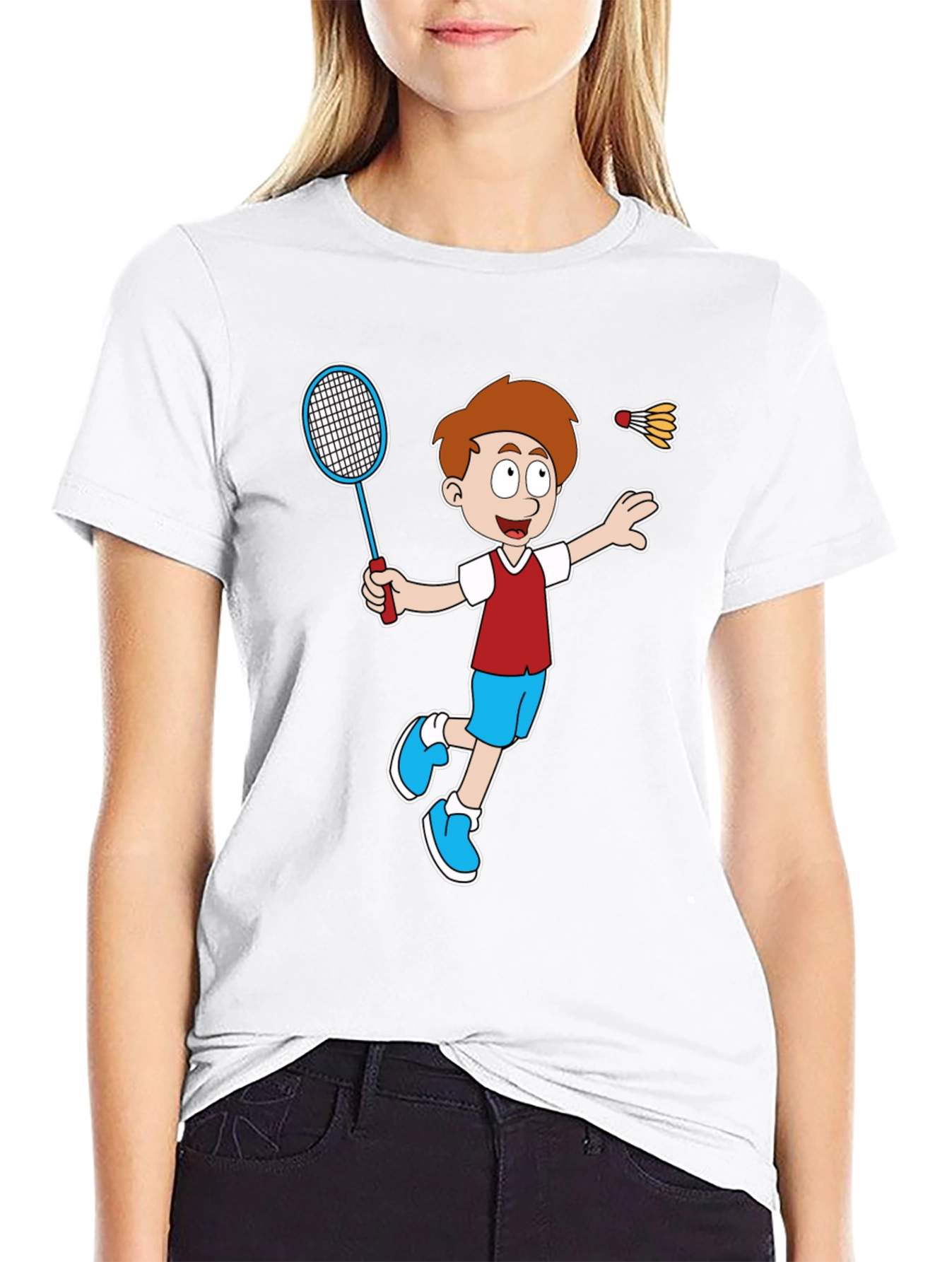 Cartoon Badminton Player Graphic Tee