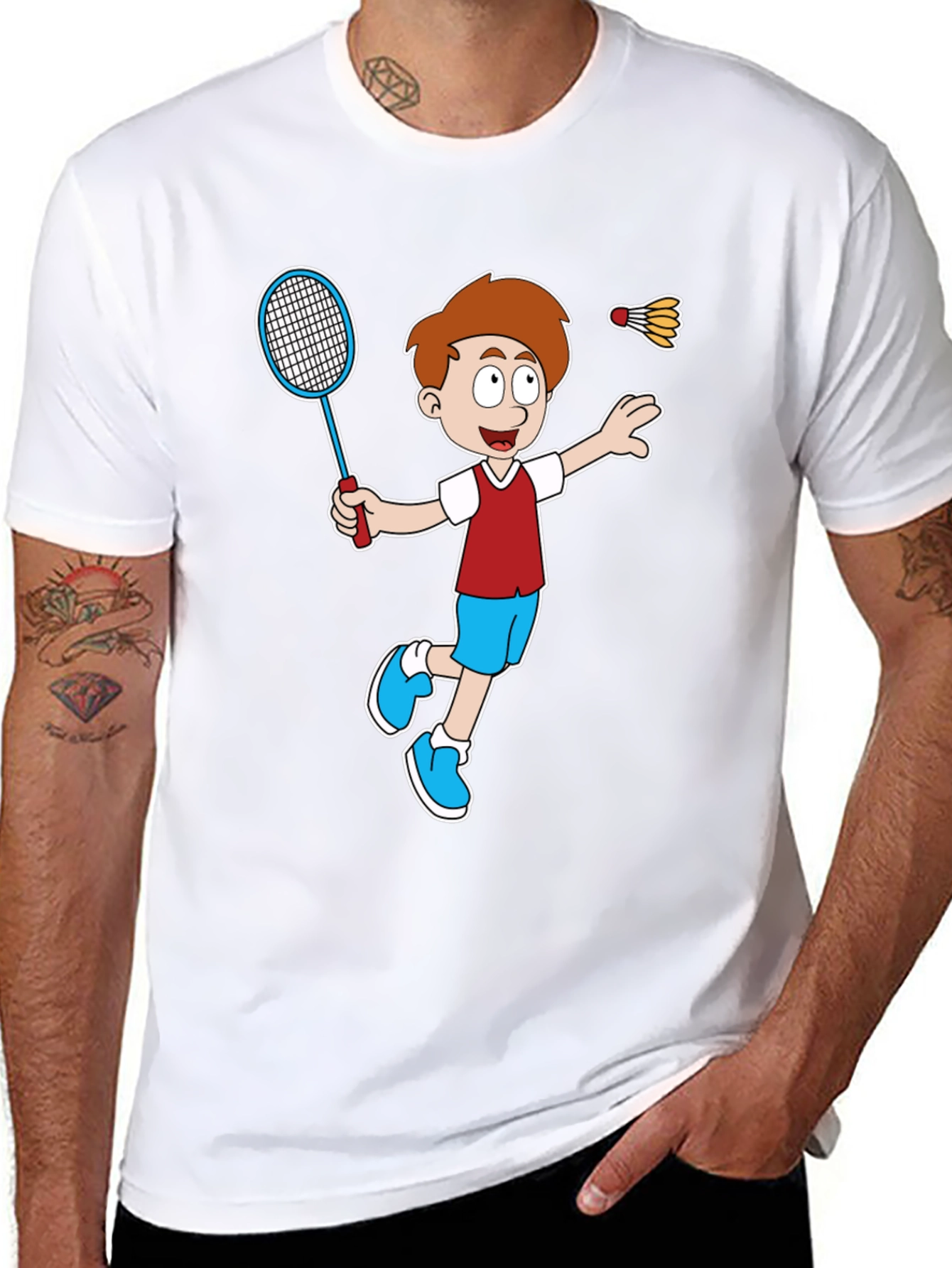 Cartoon Badminton Player Graphic Tee