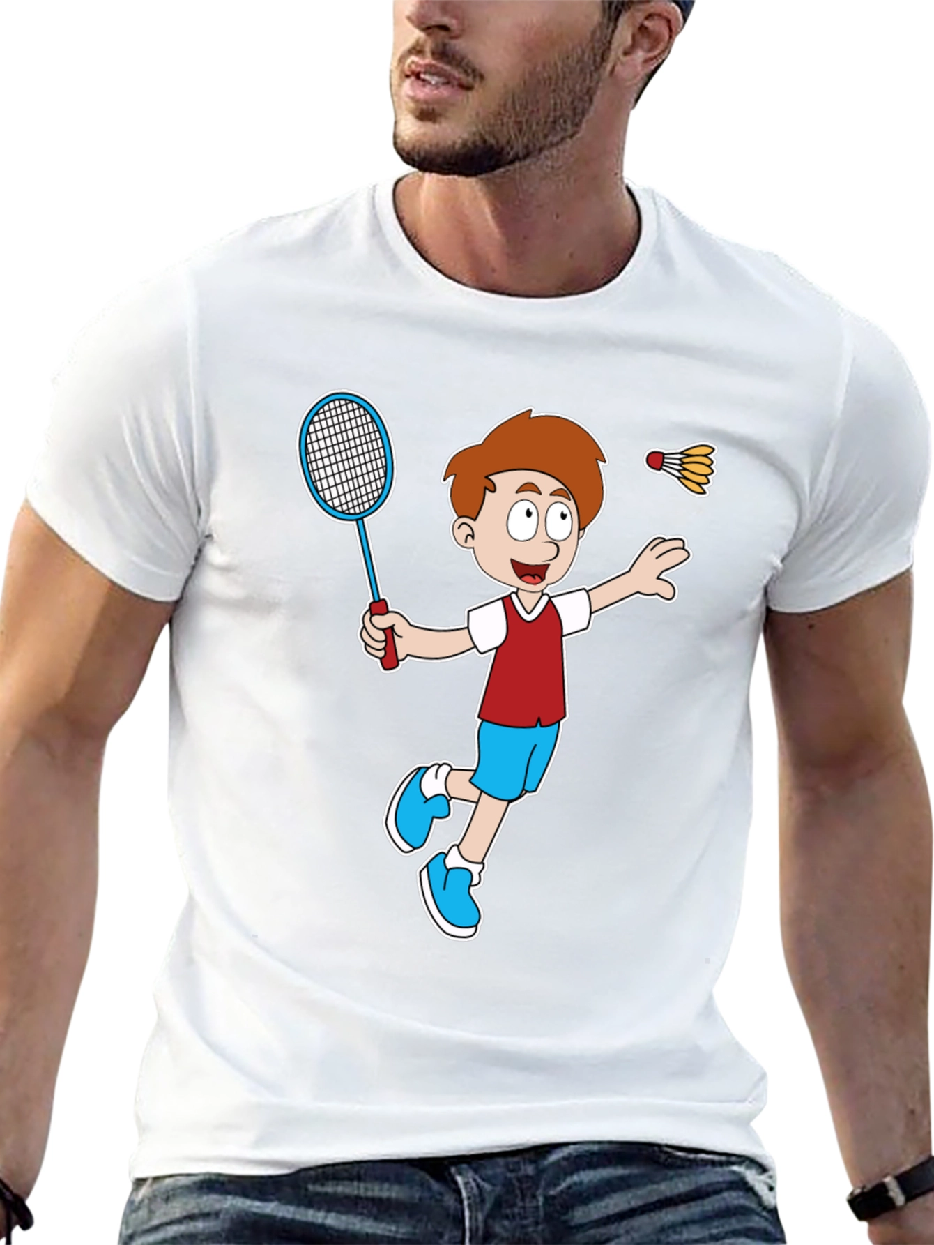 Cartoon Badminton Player Graphic Tee