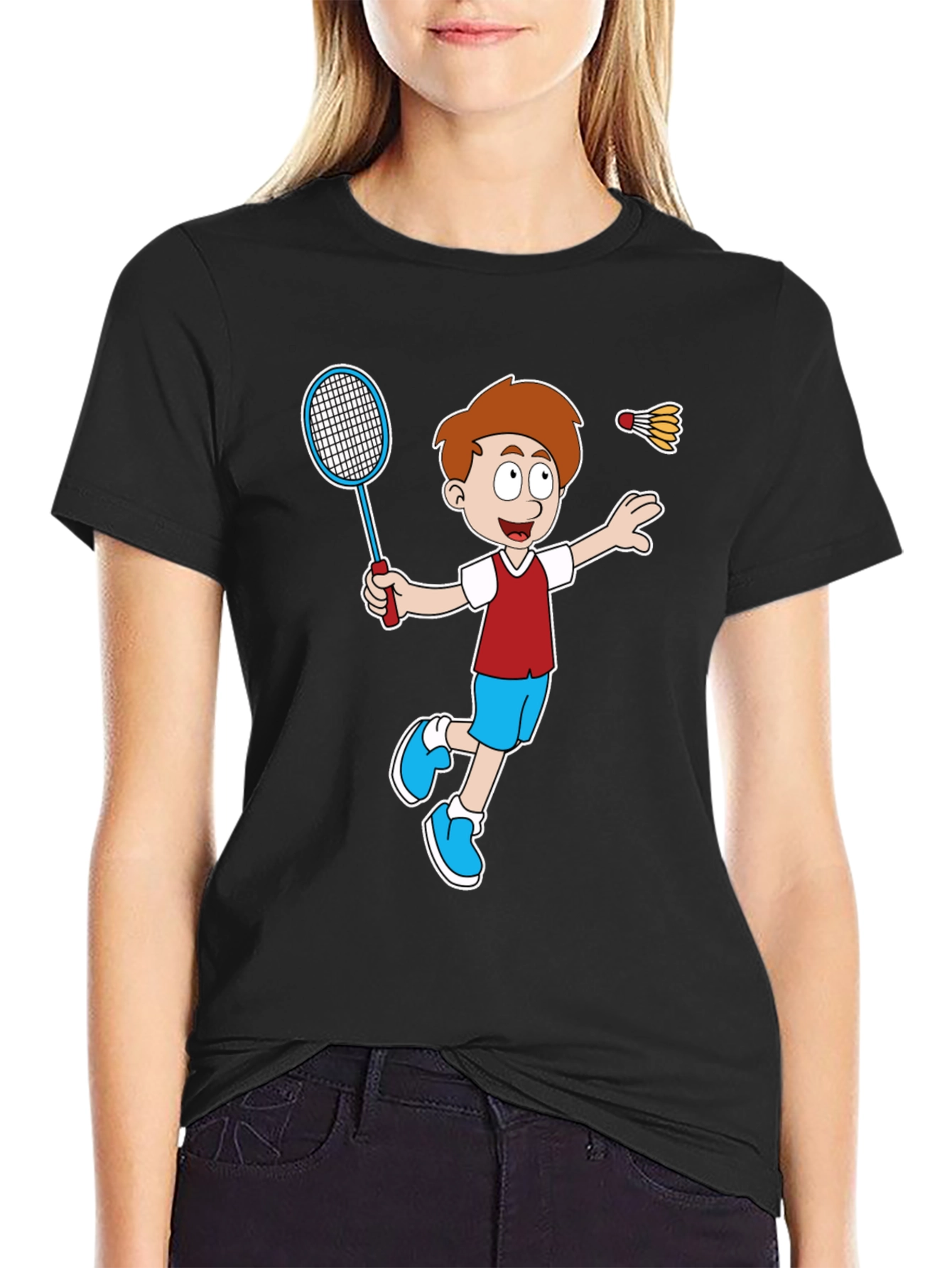 Cartoon Badminton Player Graphic Tee