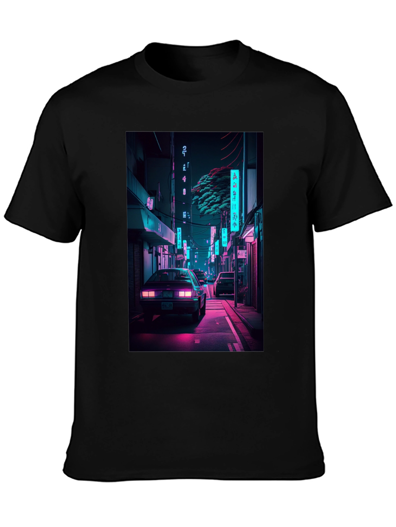 Retro Neon City Car Graphic T-Shirt