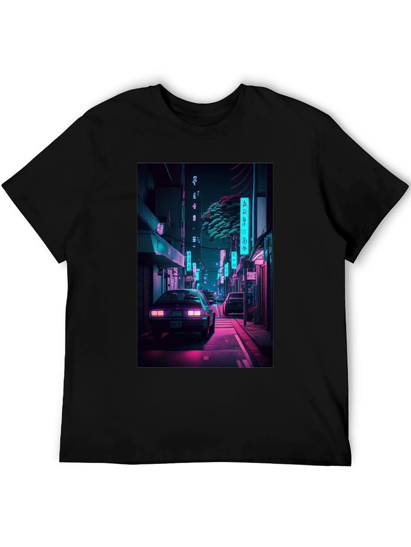Retro Neon City Car Graphic T-Shirt