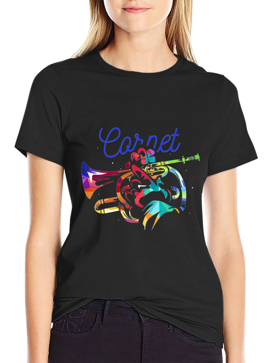 Colorful Cornet Graphic T-Shirt - Music Lover Tee