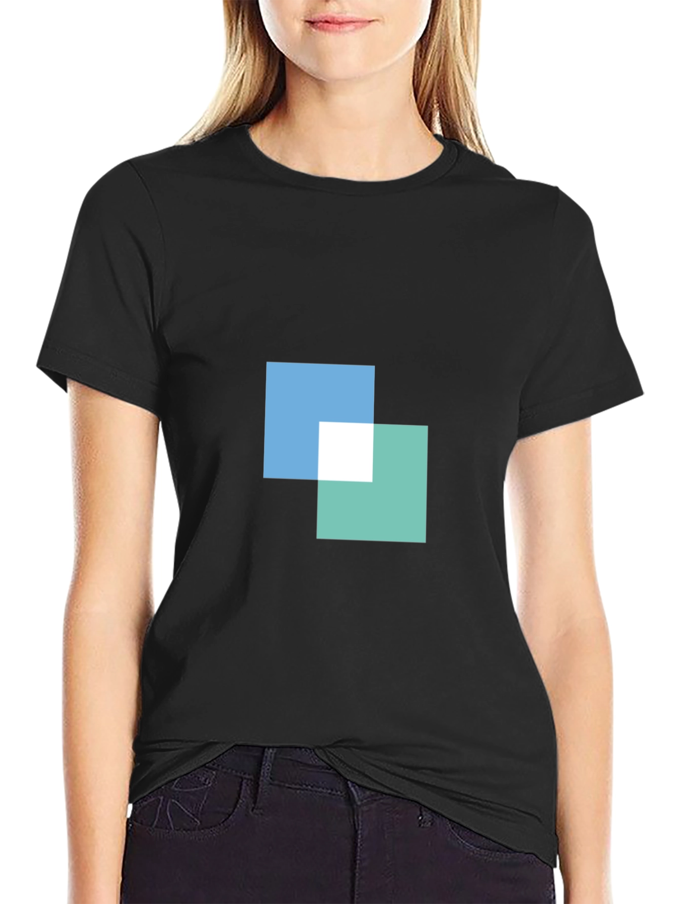 Modern Squares Graphic Black T-Shirt