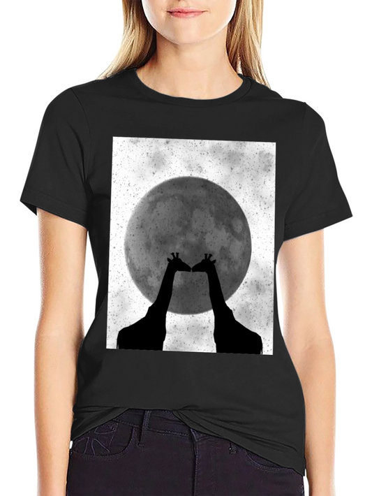 Giraffe Moon Graphic Tee - Black Cotton T-Shirt