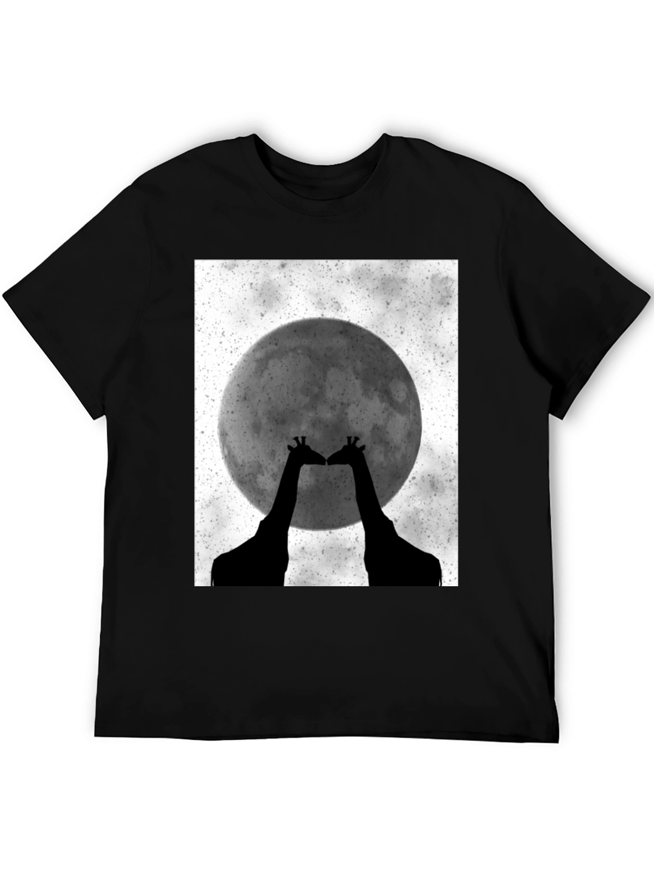 Giraffe Moon Graphic Tee - Black Cotton T-Shirt