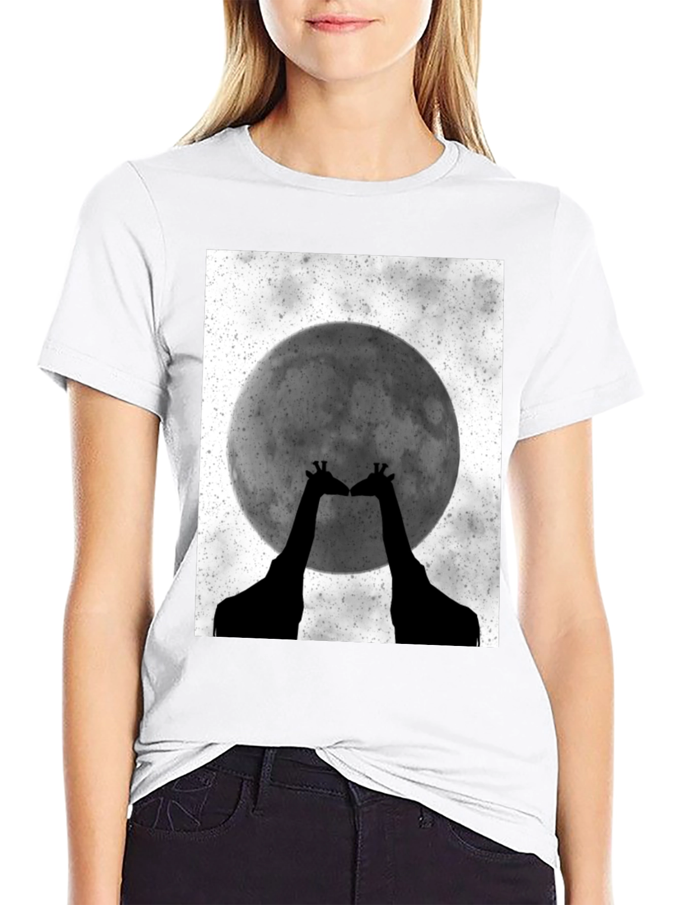 Giraffe Moon Graphic Tee - Black Cotton T-Shirt