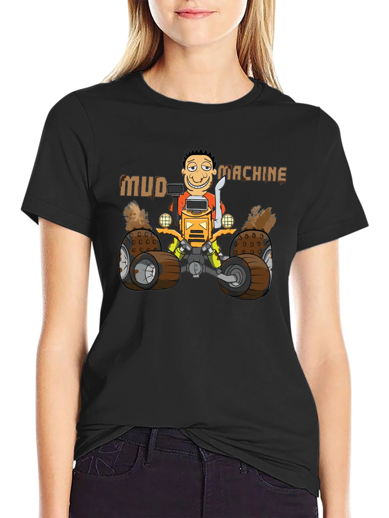Mud Machine Cartoon Graphic Black T-Shirt