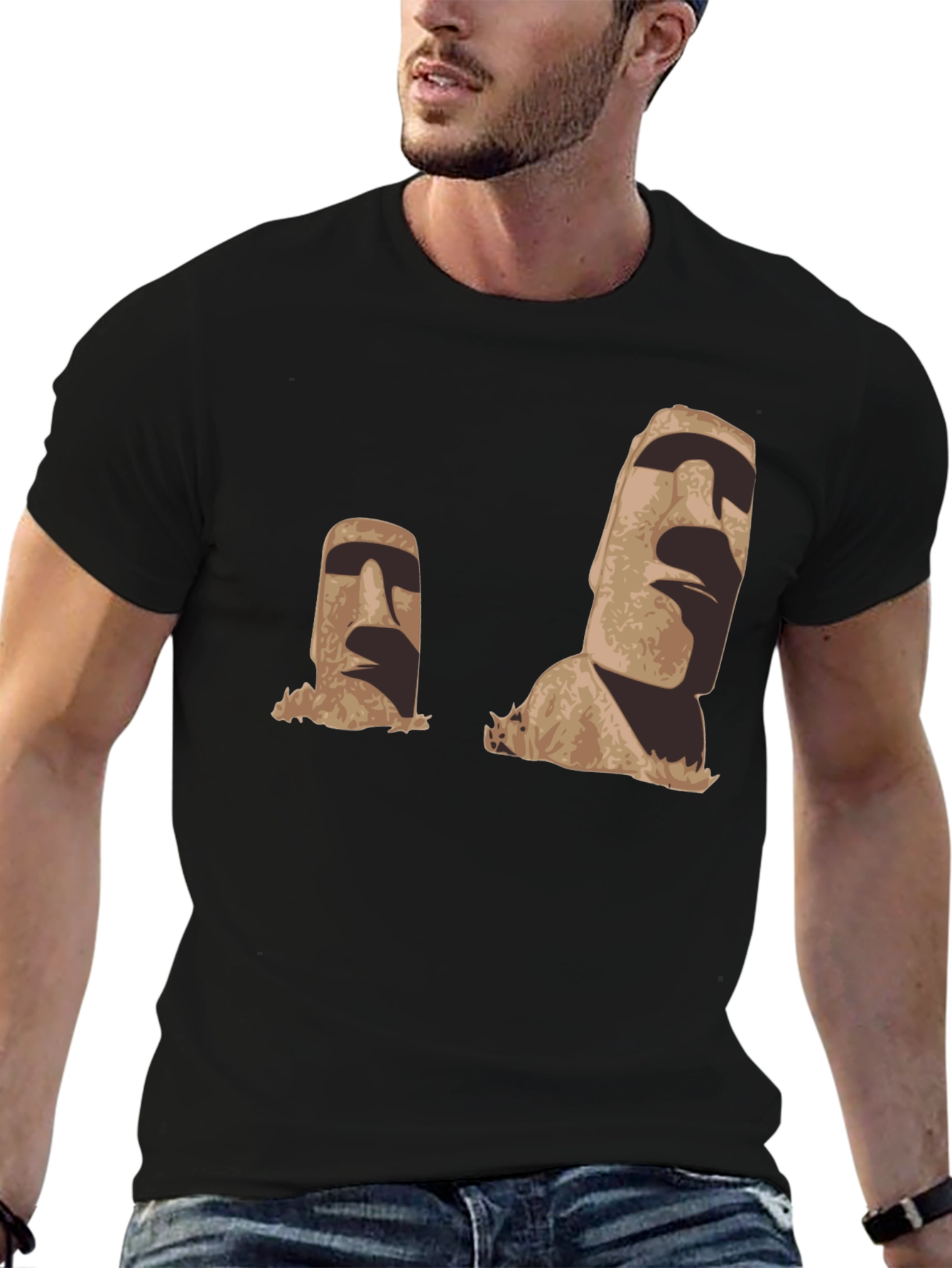 Moai Head Graphic Black T-Shirt
