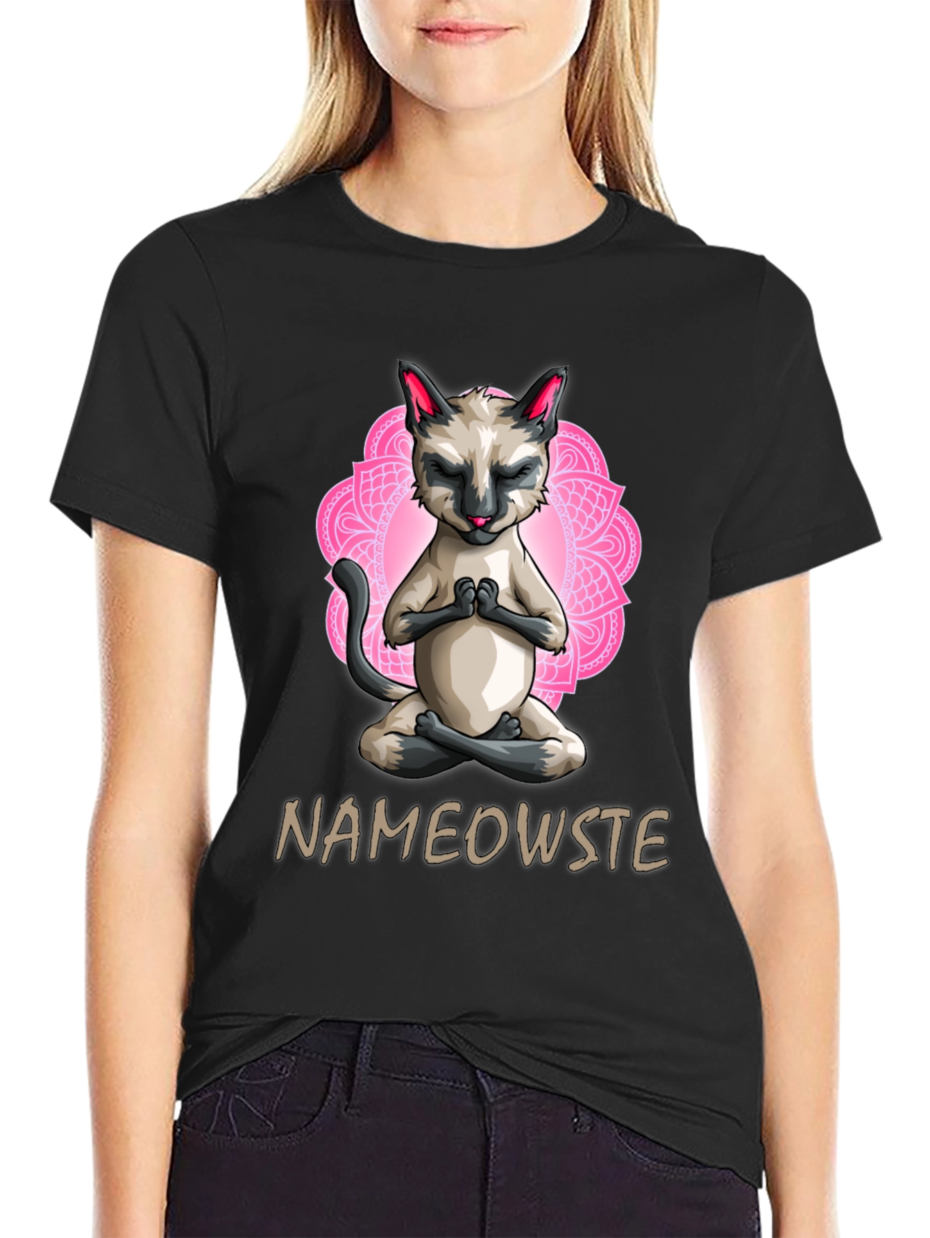 Nameowste Cat Yoga T-Shirt - Meditating Feline Design