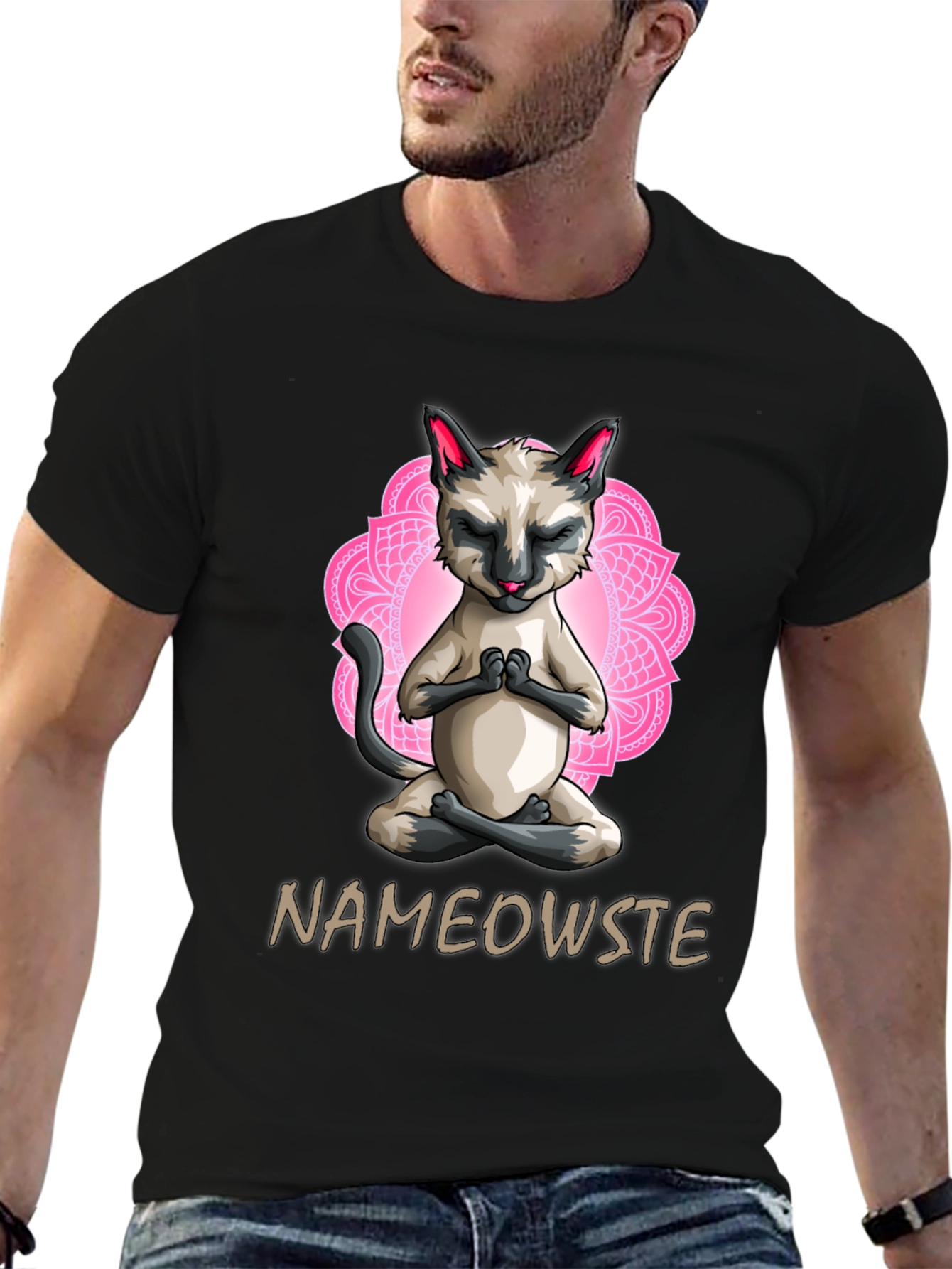 Nameowste Cat Yoga T-Shirt - Meditating Feline Design