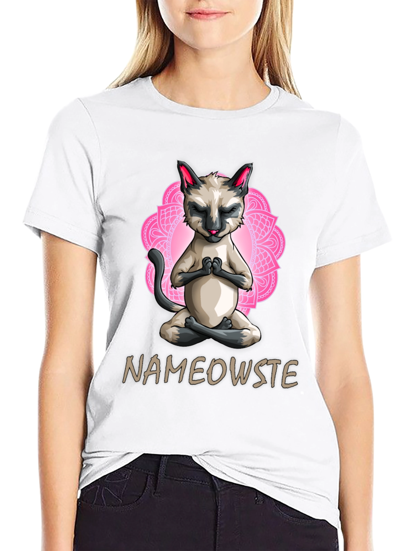 Nameowste Cat Yoga T-Shirt - Meditating Feline Design