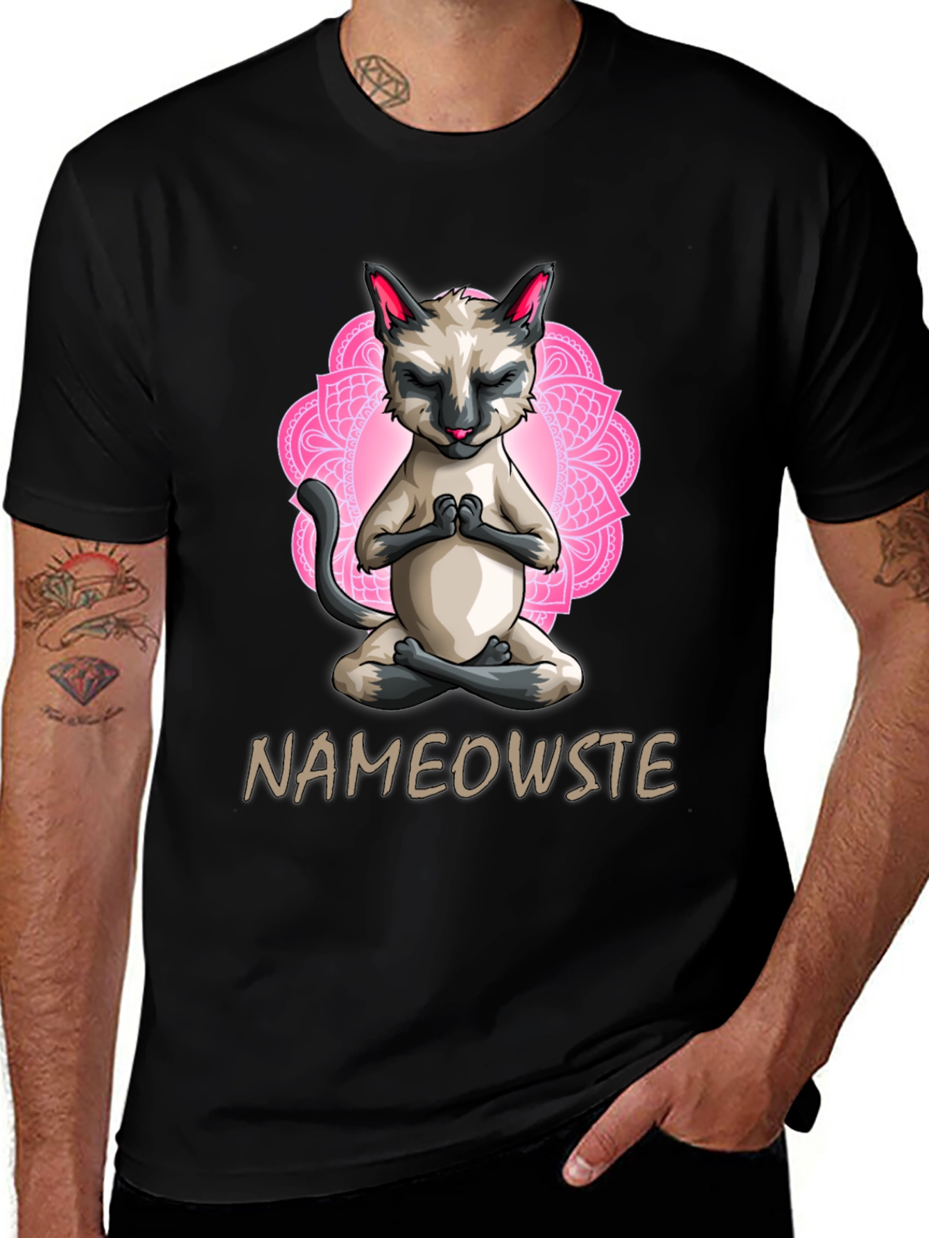 Nameowste Cat Yoga T-Shirt - Meditating Feline Design