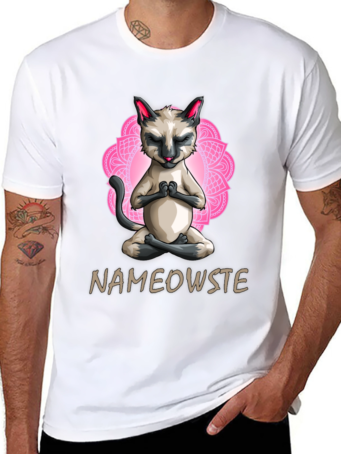 Nameowste Cat Yoga T-Shirt - Meditating Feline Design