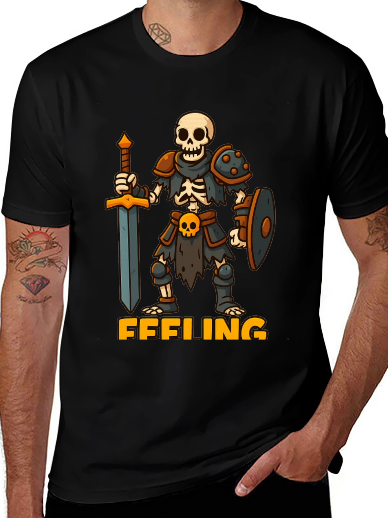 Skeleton Warrior Black T-Shirt - FFFEELING