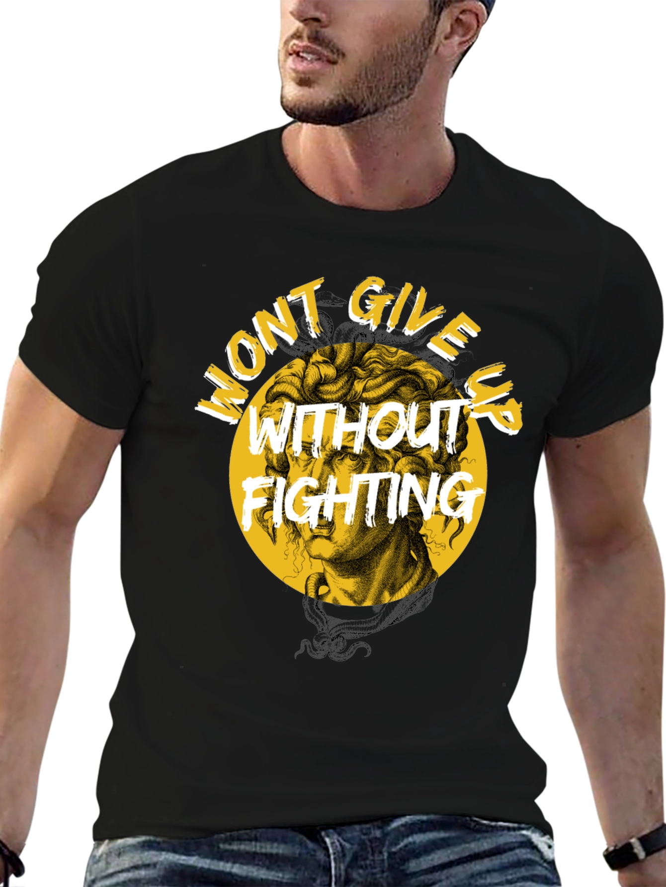 Wont Give Up Fighting Black Graphic Tee