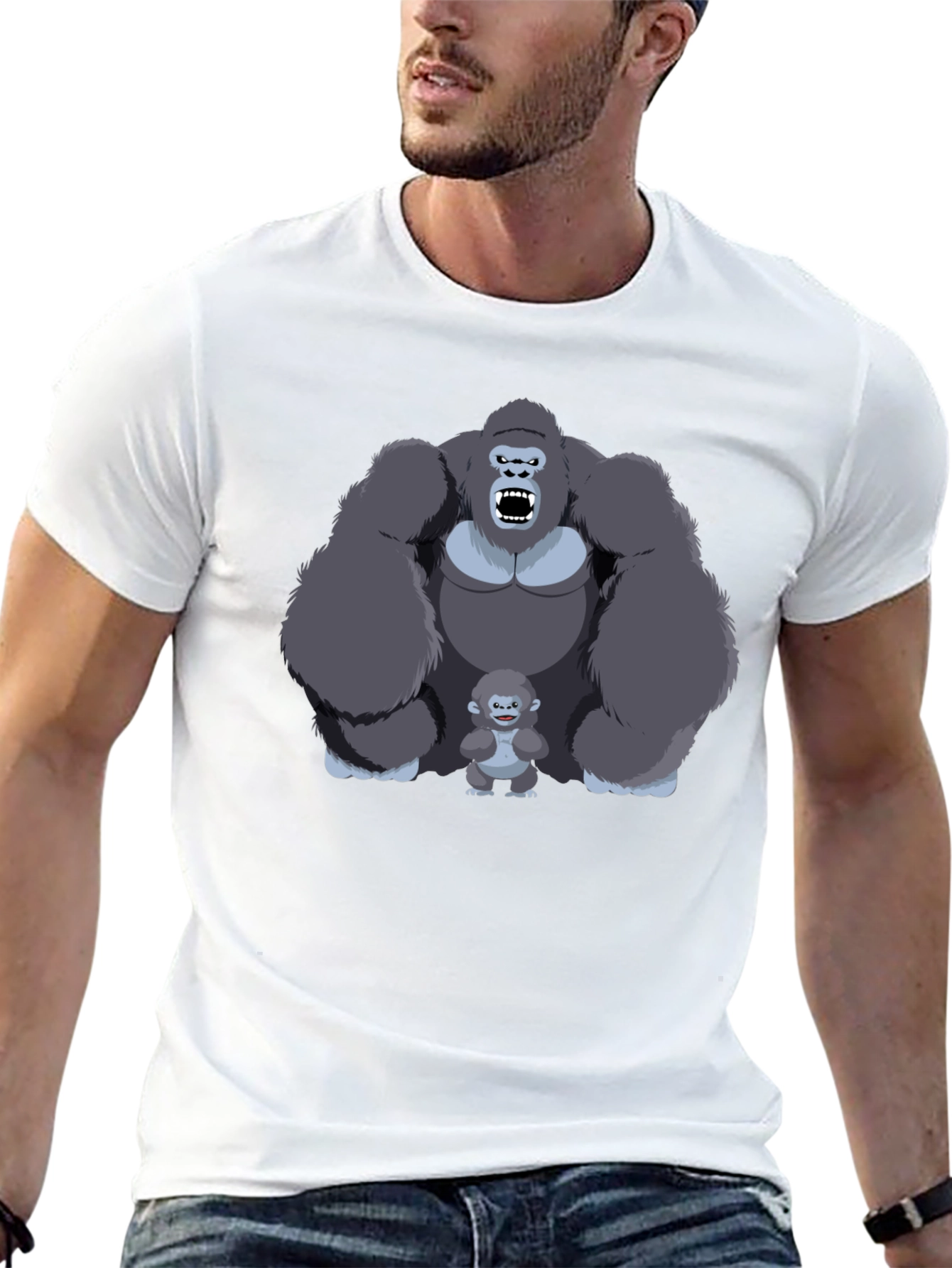 Gorilla Family Graphic Print T-Shirt