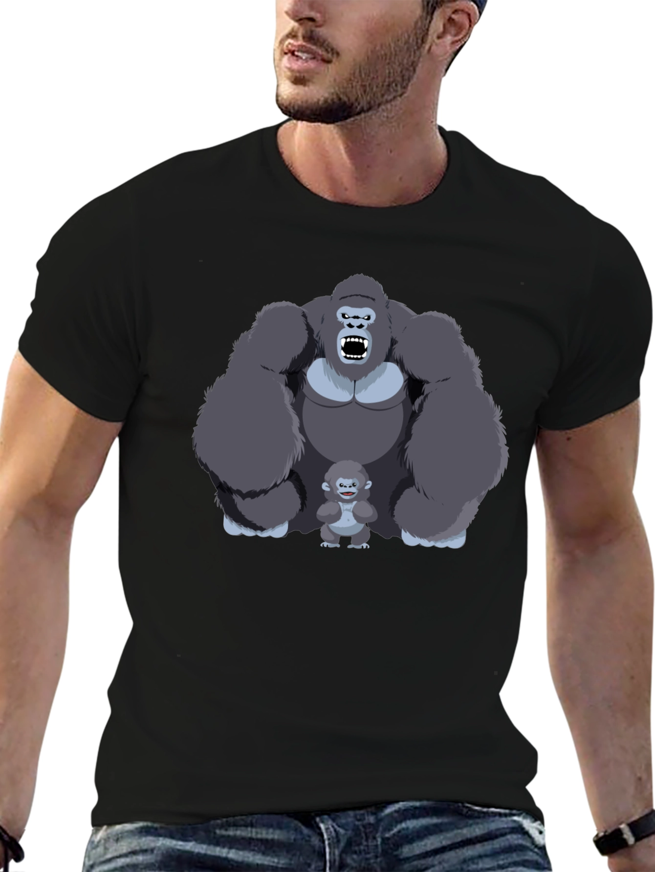 Gorilla Family Graphic Print T-Shirt