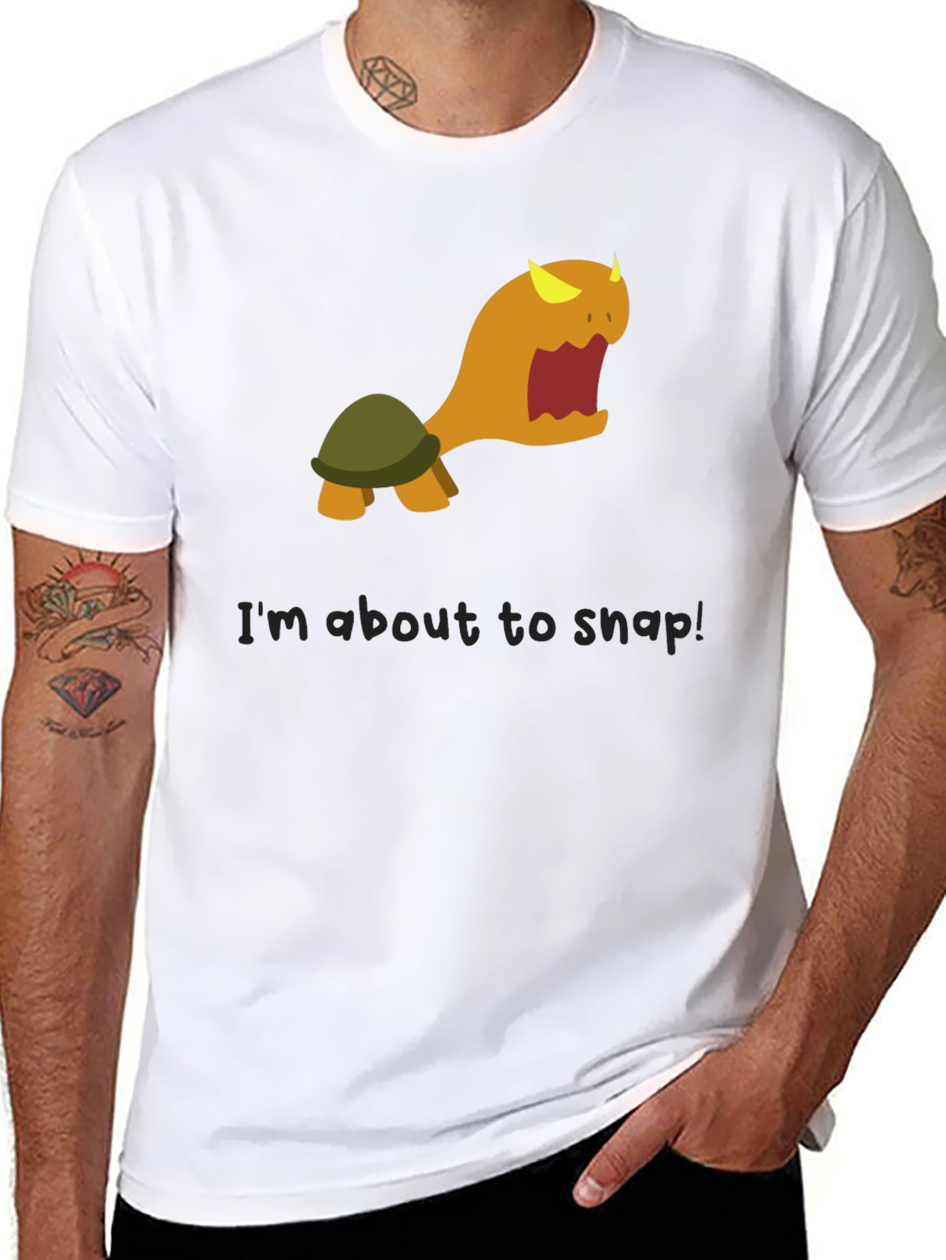 Snap Turtle Graphic Tee - Black Cotton T-Shirt