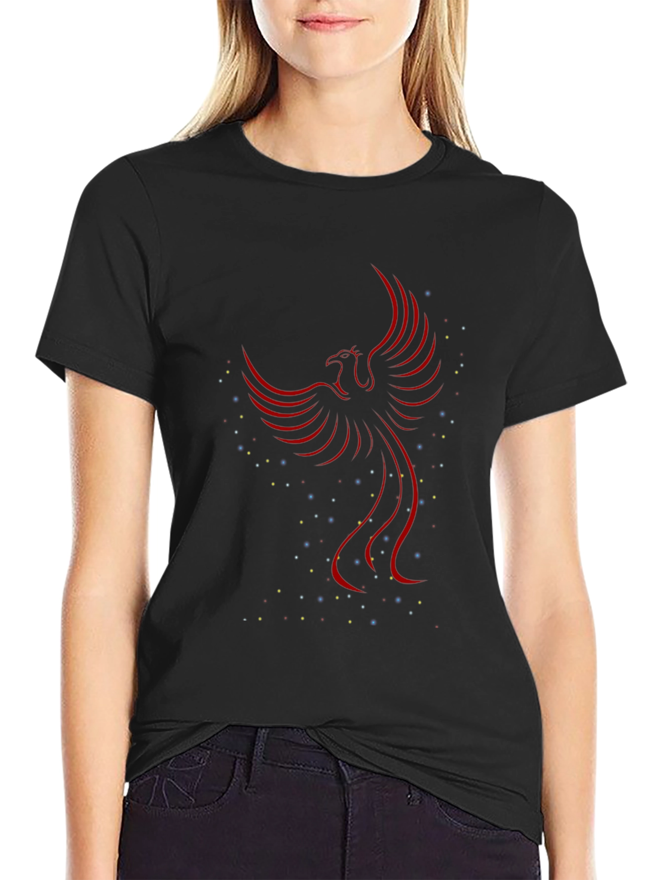 Phoenix Graphic Print T-Shirt - Black