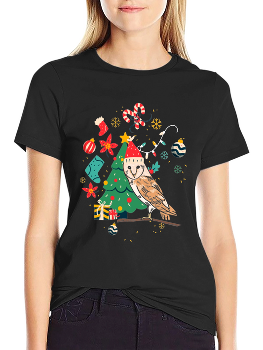 Festive Owl Christmas Tree Graphic Tee