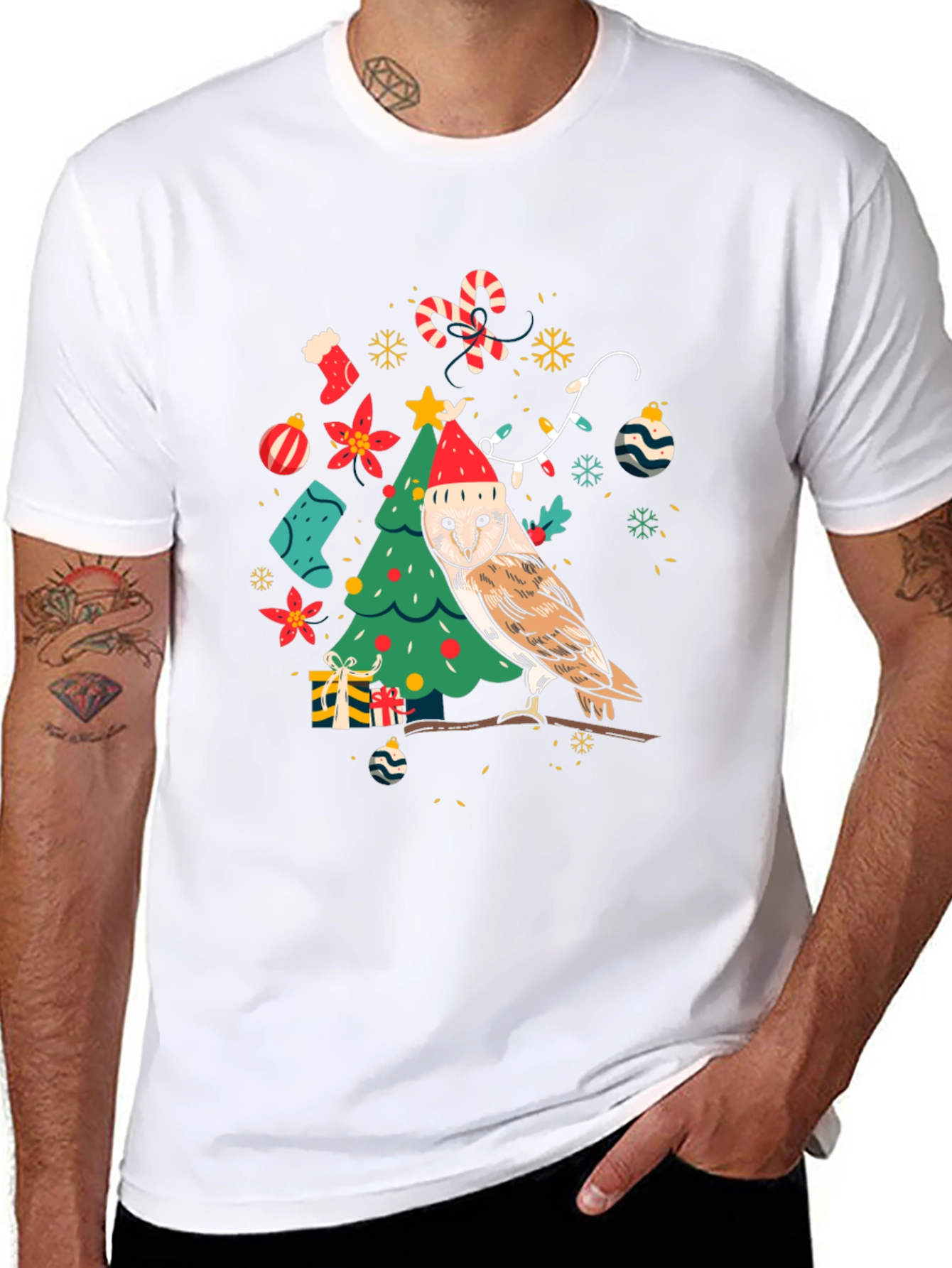 Festive Owl Christmas Tree Graphic Tee